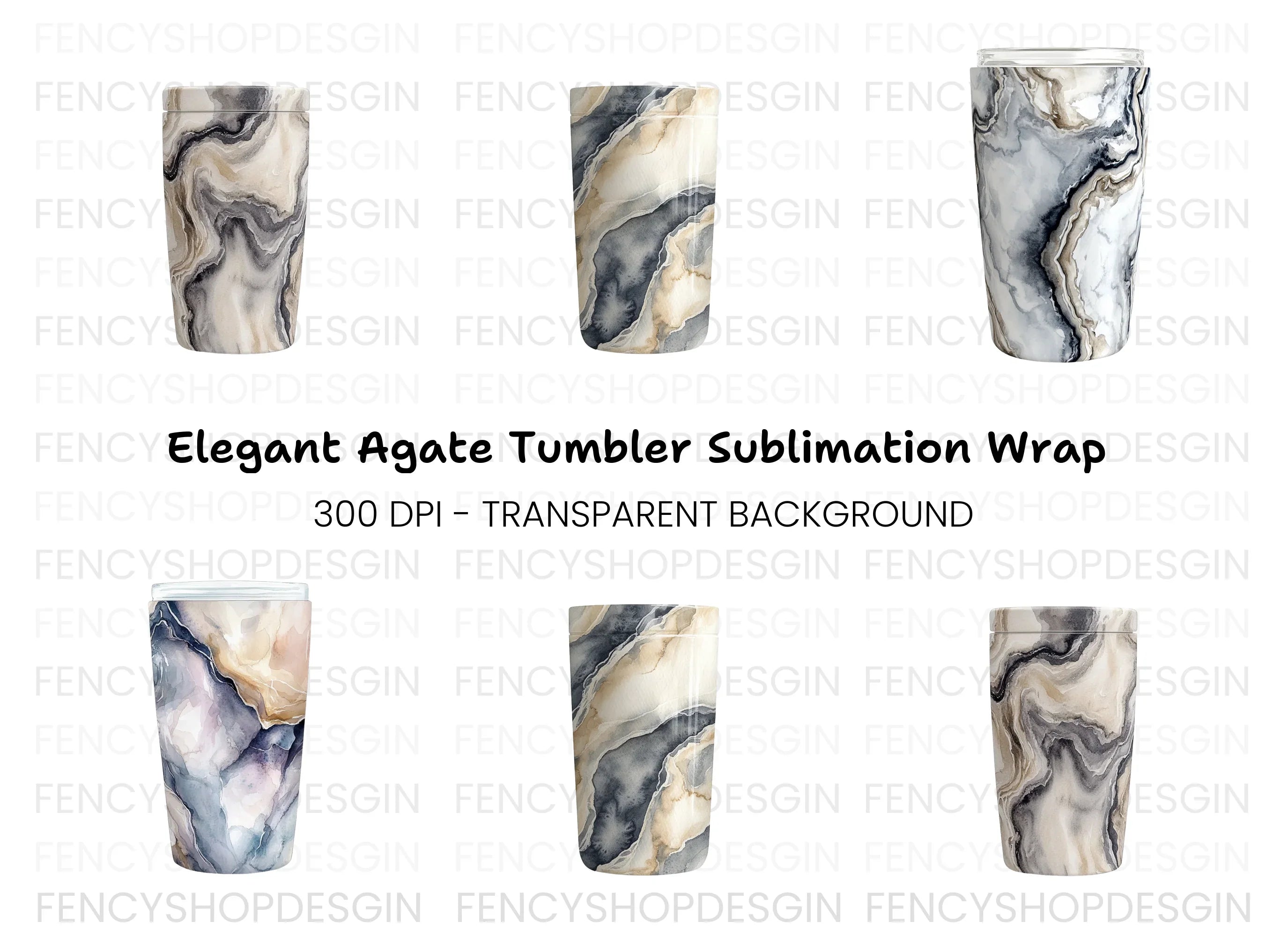 Abstract Swirl Marble Tumbler Clipart Bundle