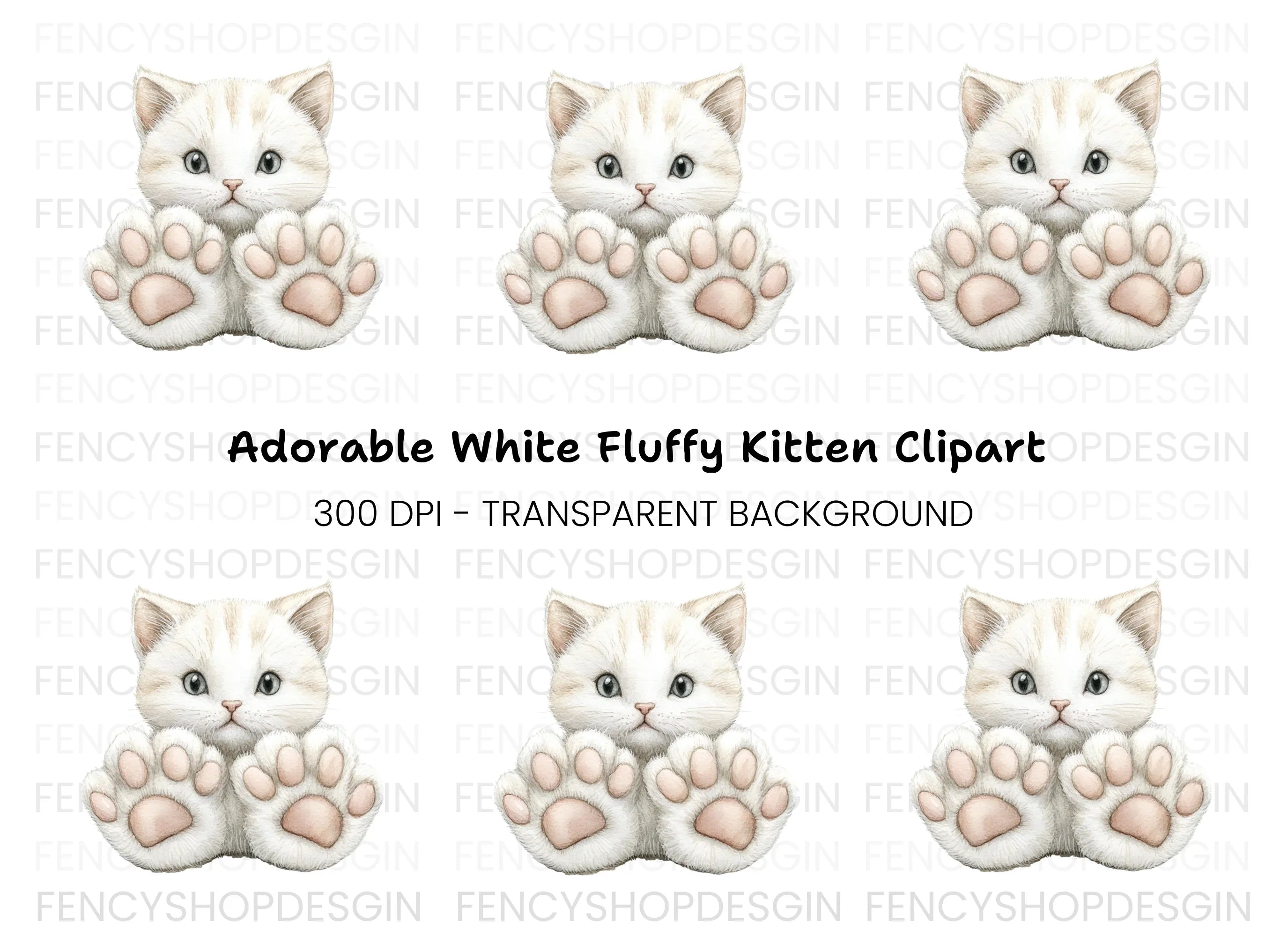 Adorable White Kitten with Big Paws Clipart Bundle