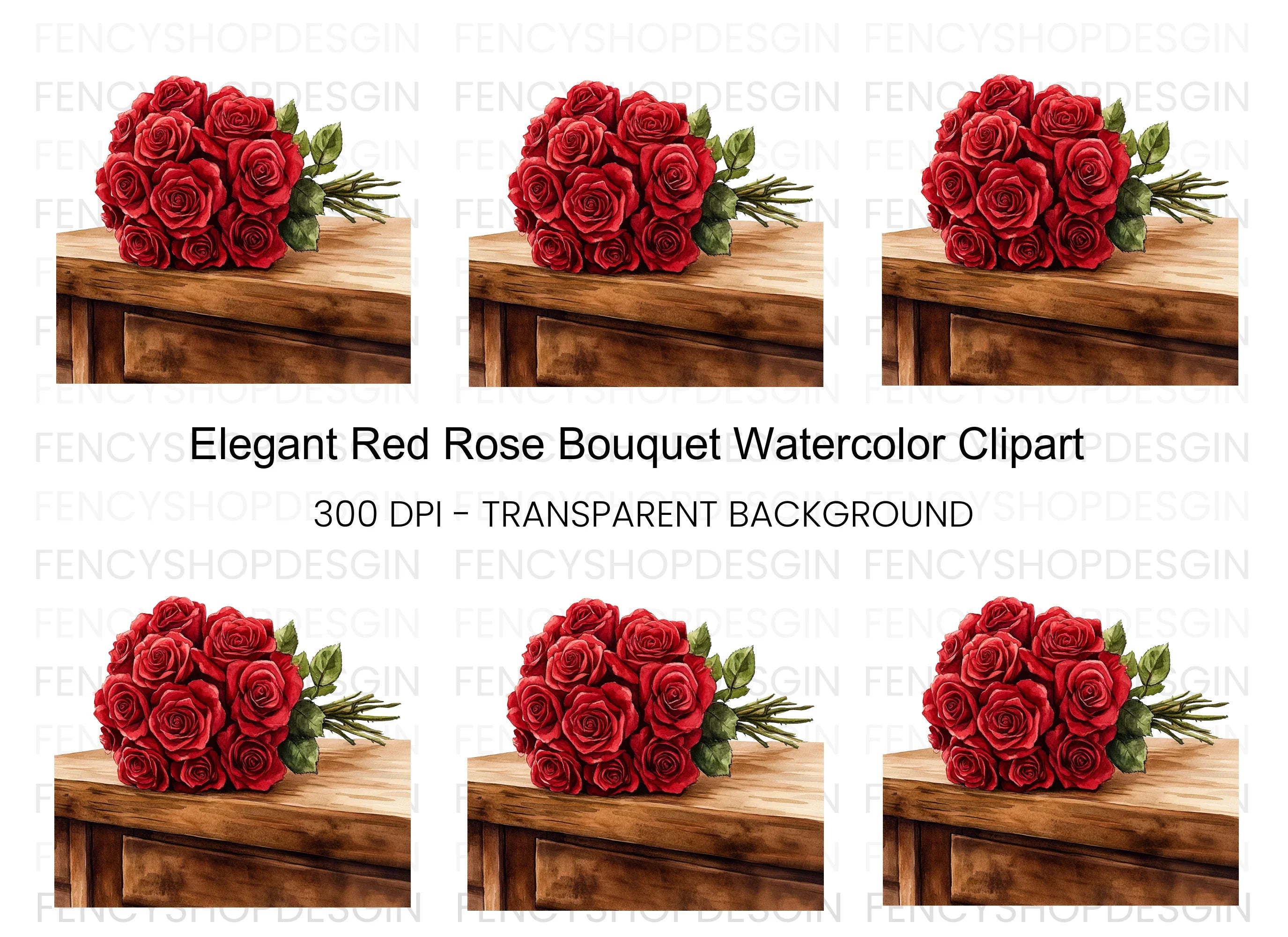 Elegant Red Rose Bouquet Clipart Bundle