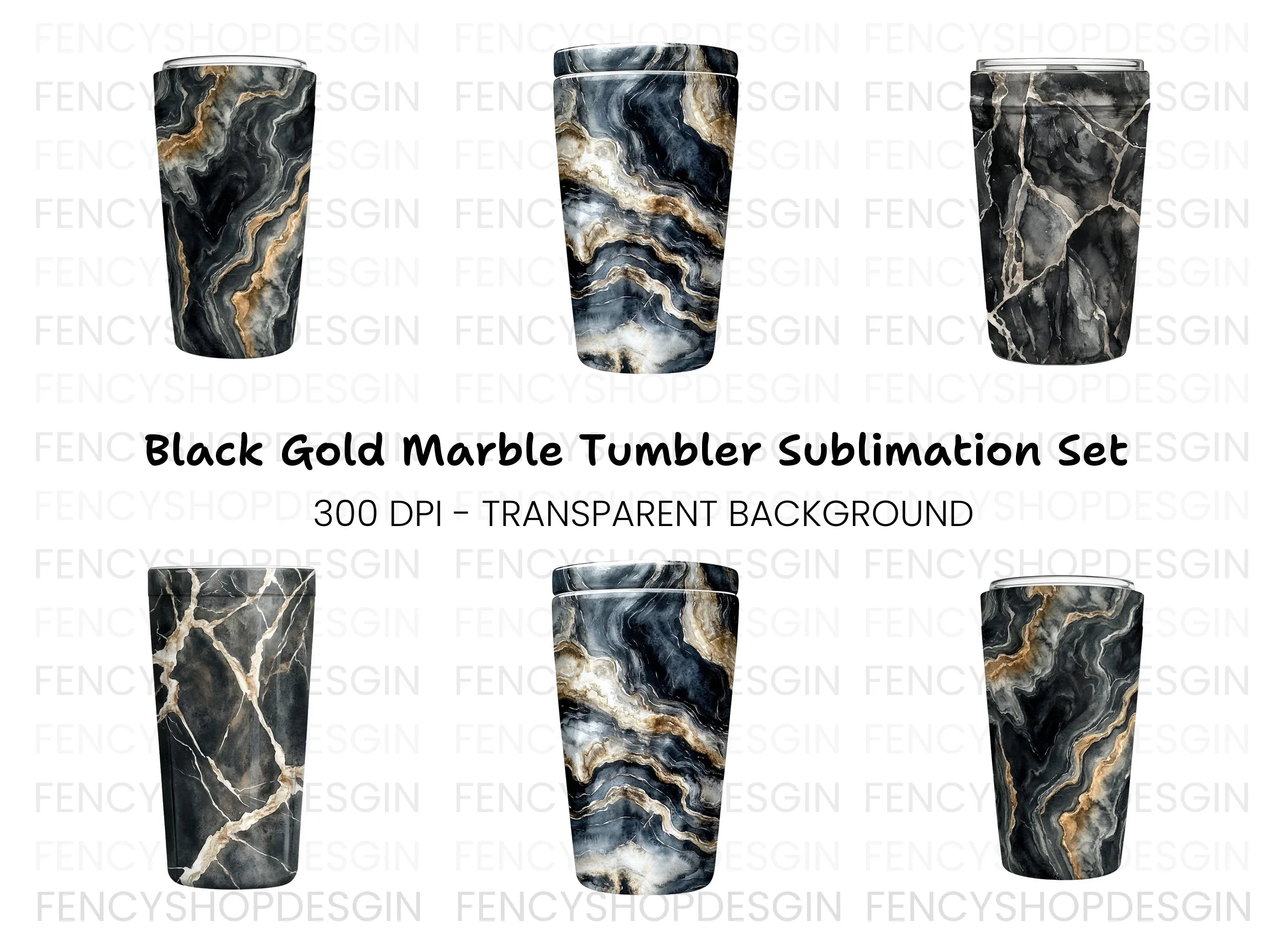Black and Gold Marble Tumbler Clipart Bundle
