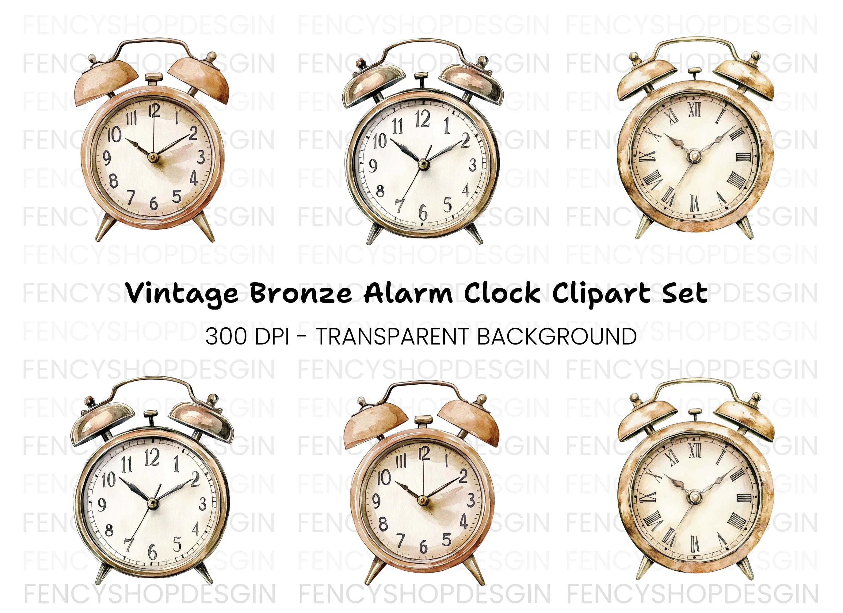 Vintage Alarm Clock Clipart Bundle