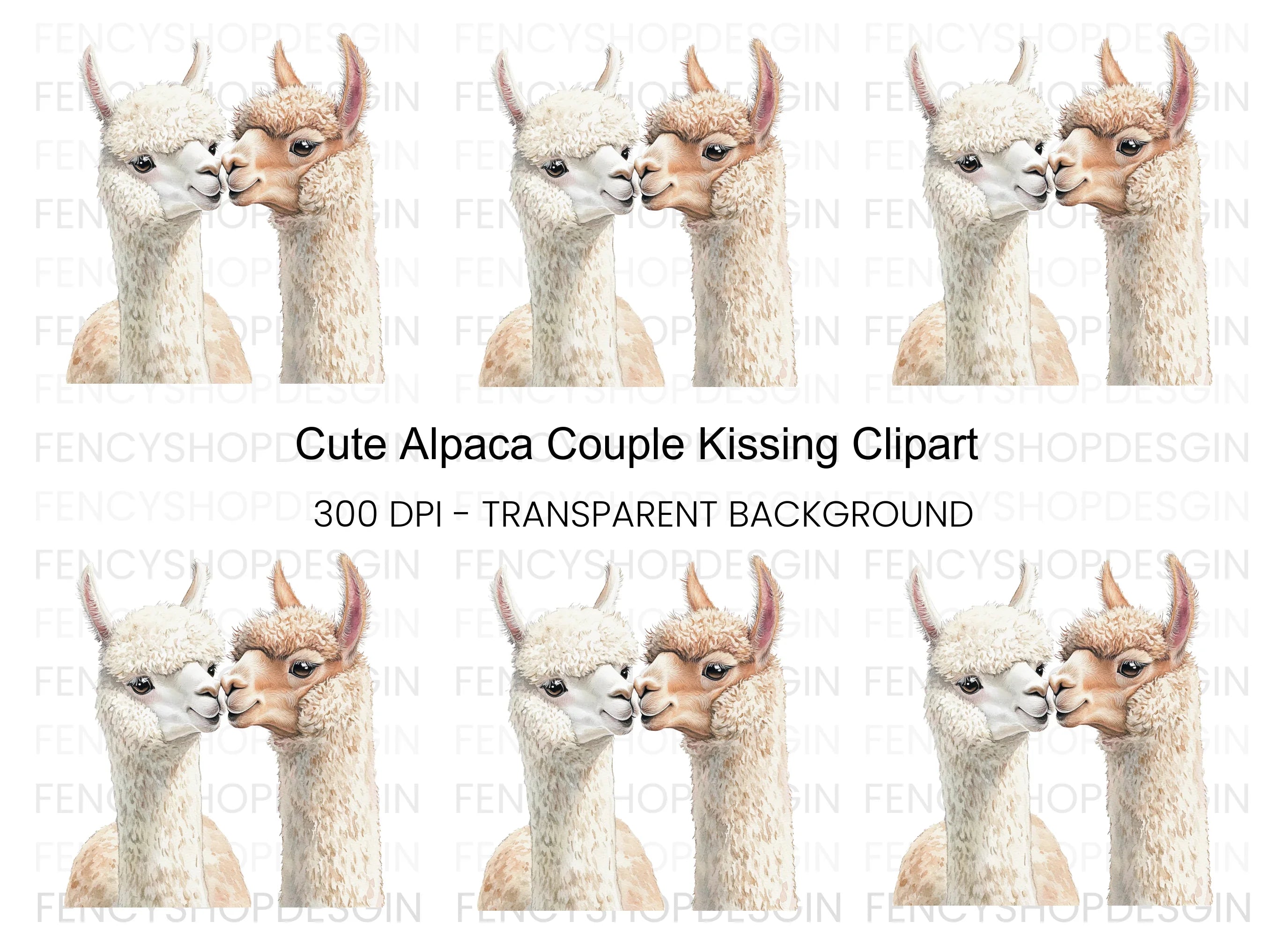 Cute Alpaca Couple Clipart Bundle