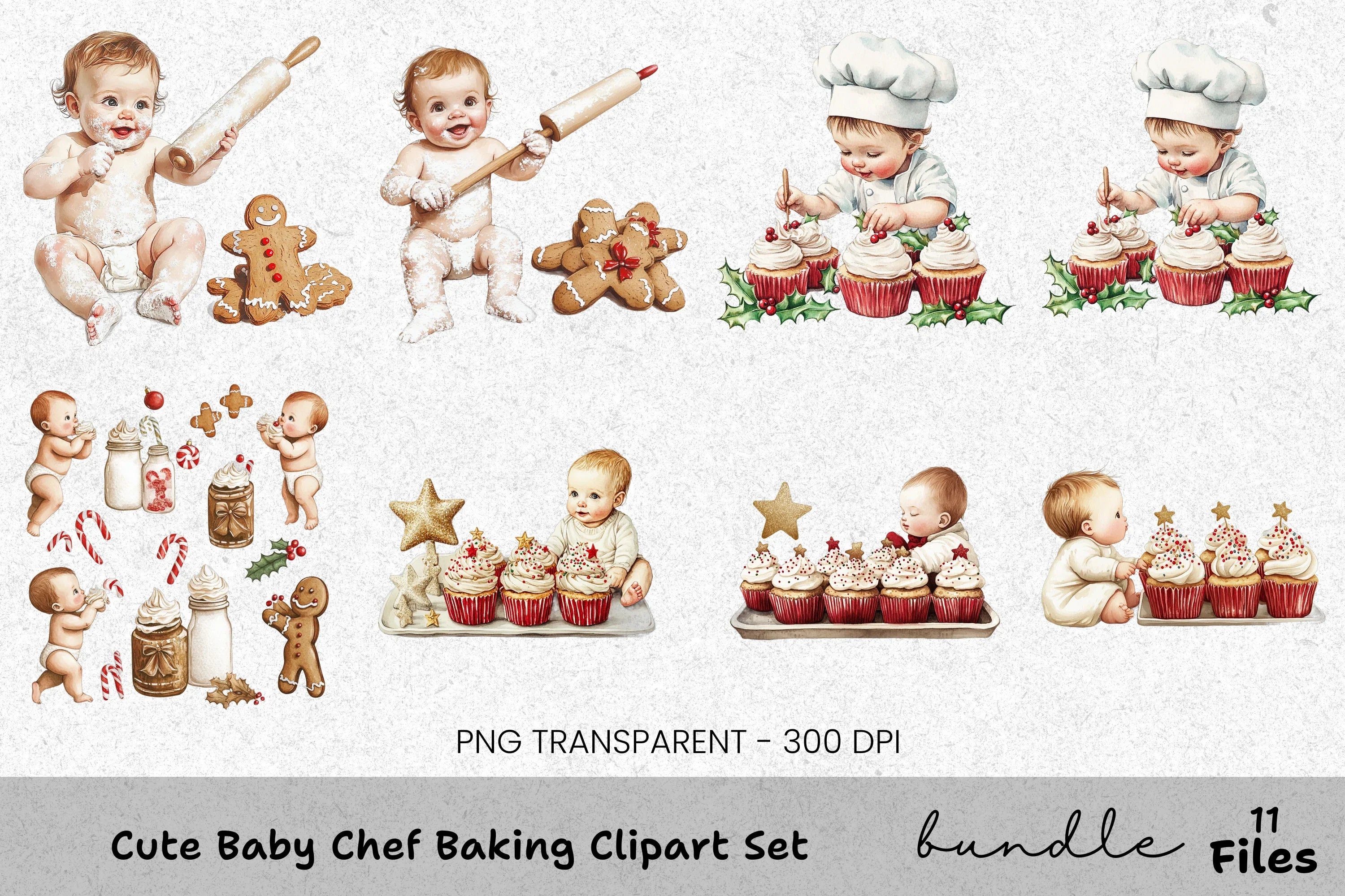 Cute Baby Chefs Baking Clipart Bundle
