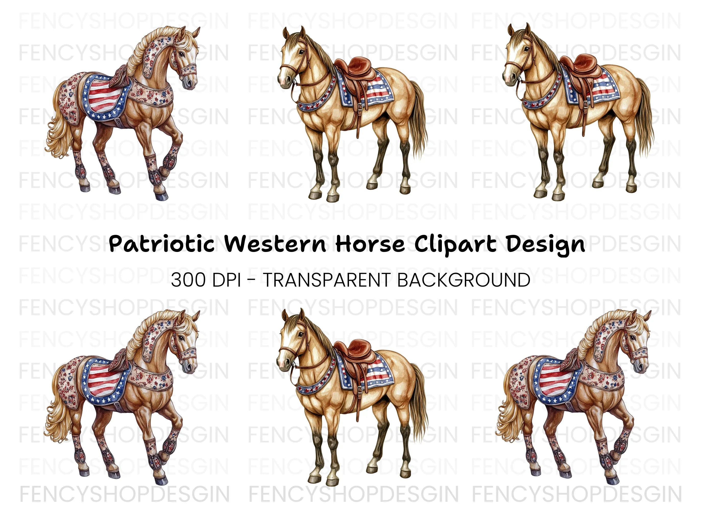 Patriotic Horse Clipart Bundle