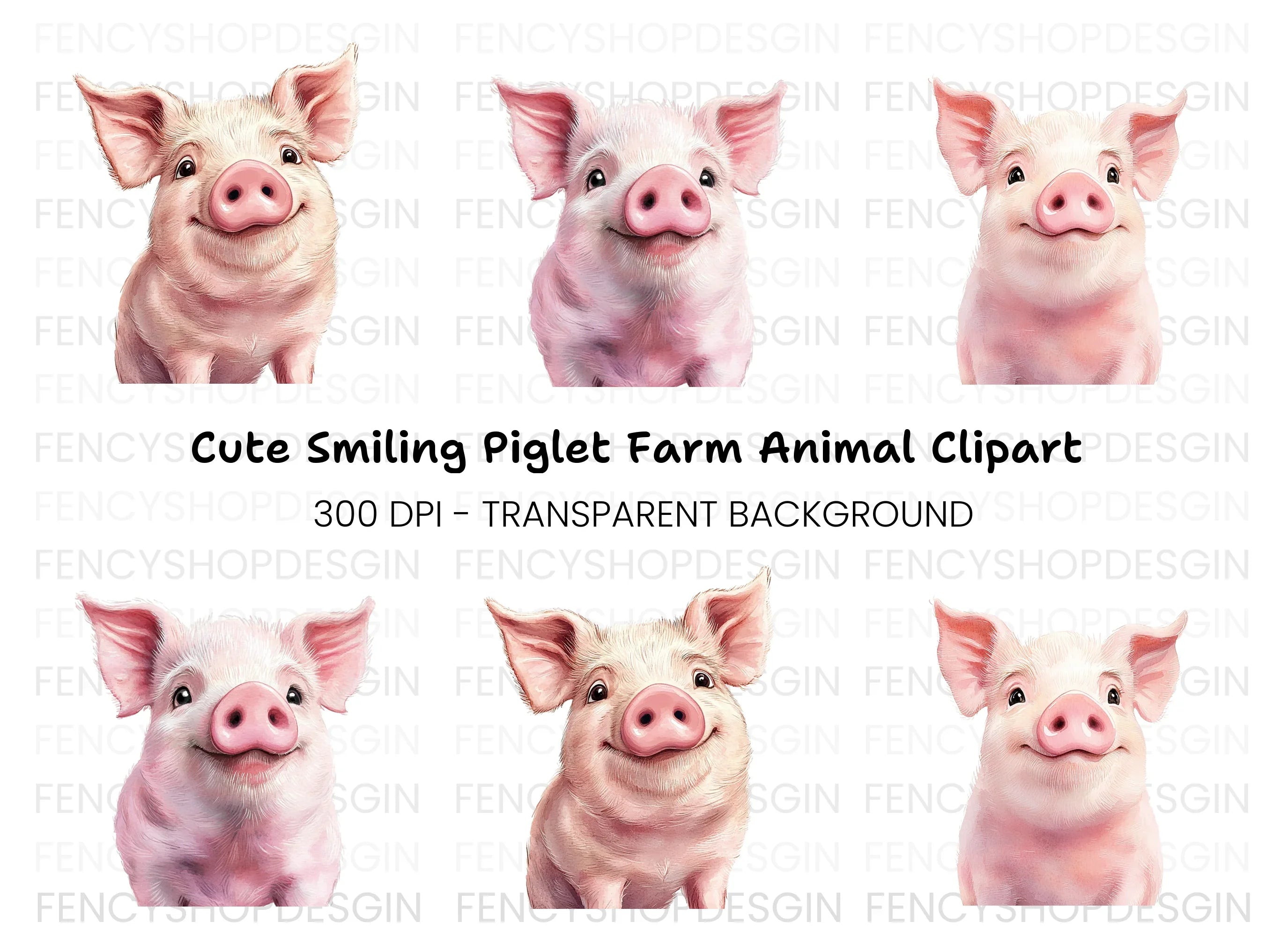 Cute Pig Faces Clipart Bundle