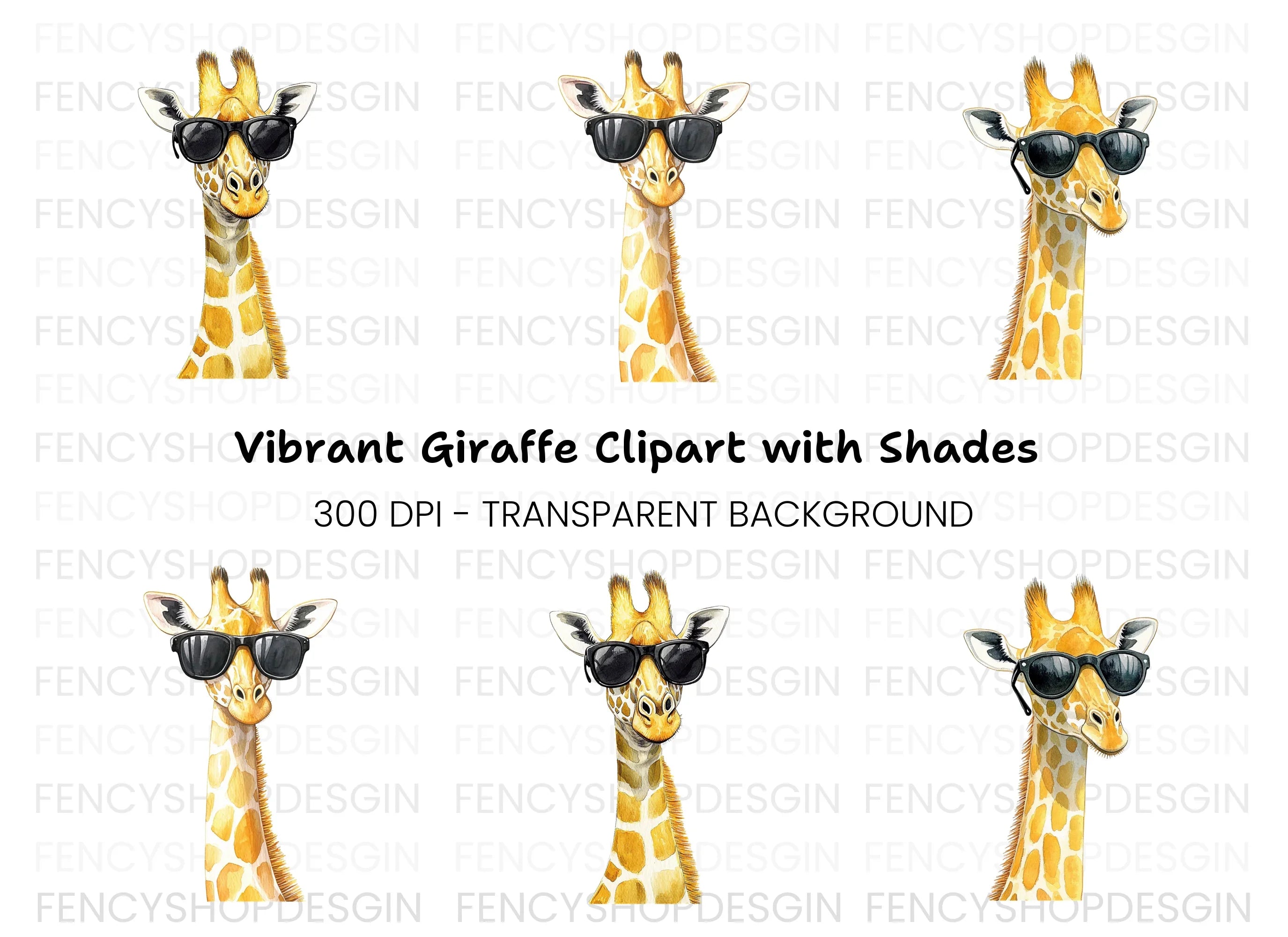 Stylish Giraffe Heads with Shades Clipart Bundle