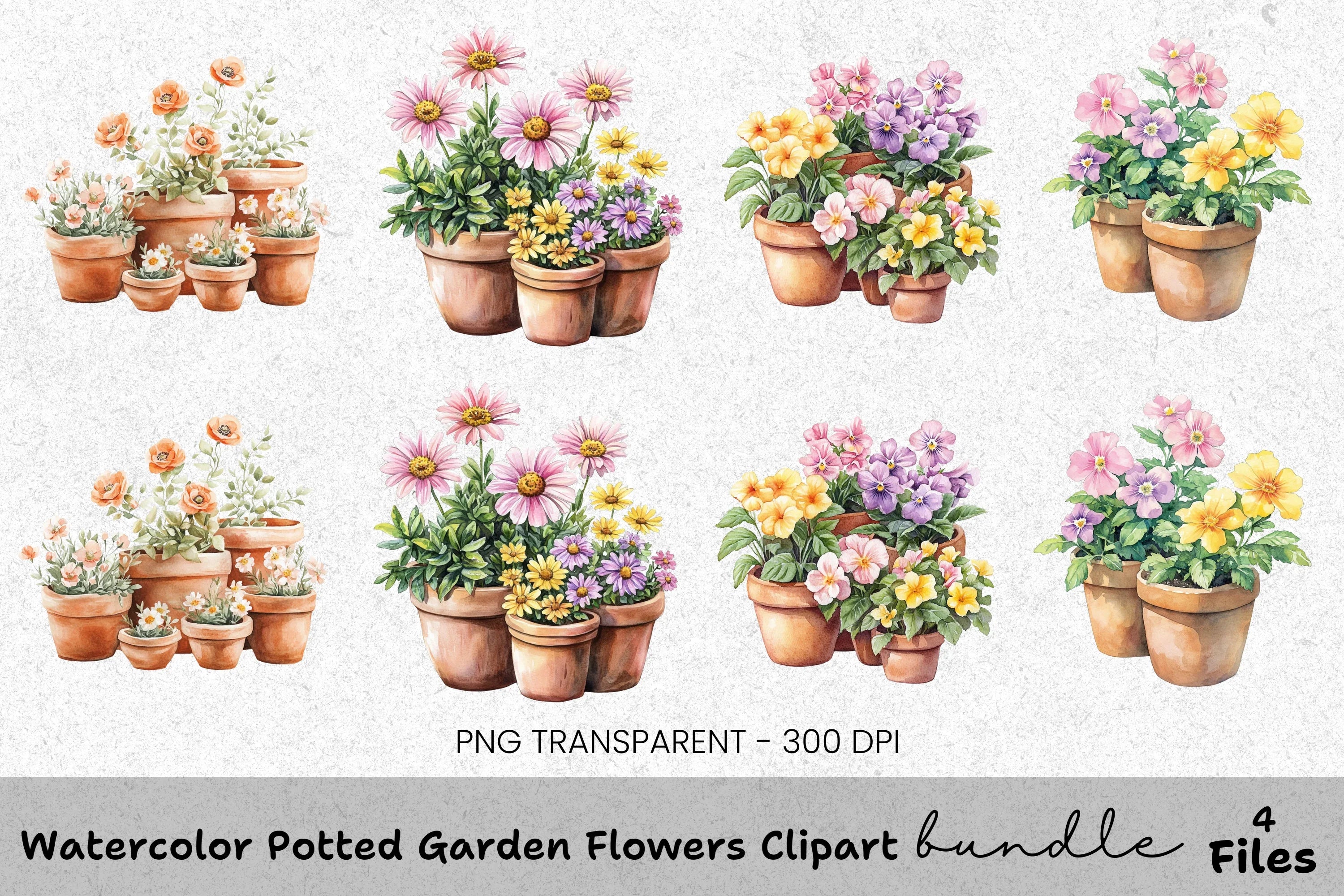Potted Garden Flowers Clipart Bundle