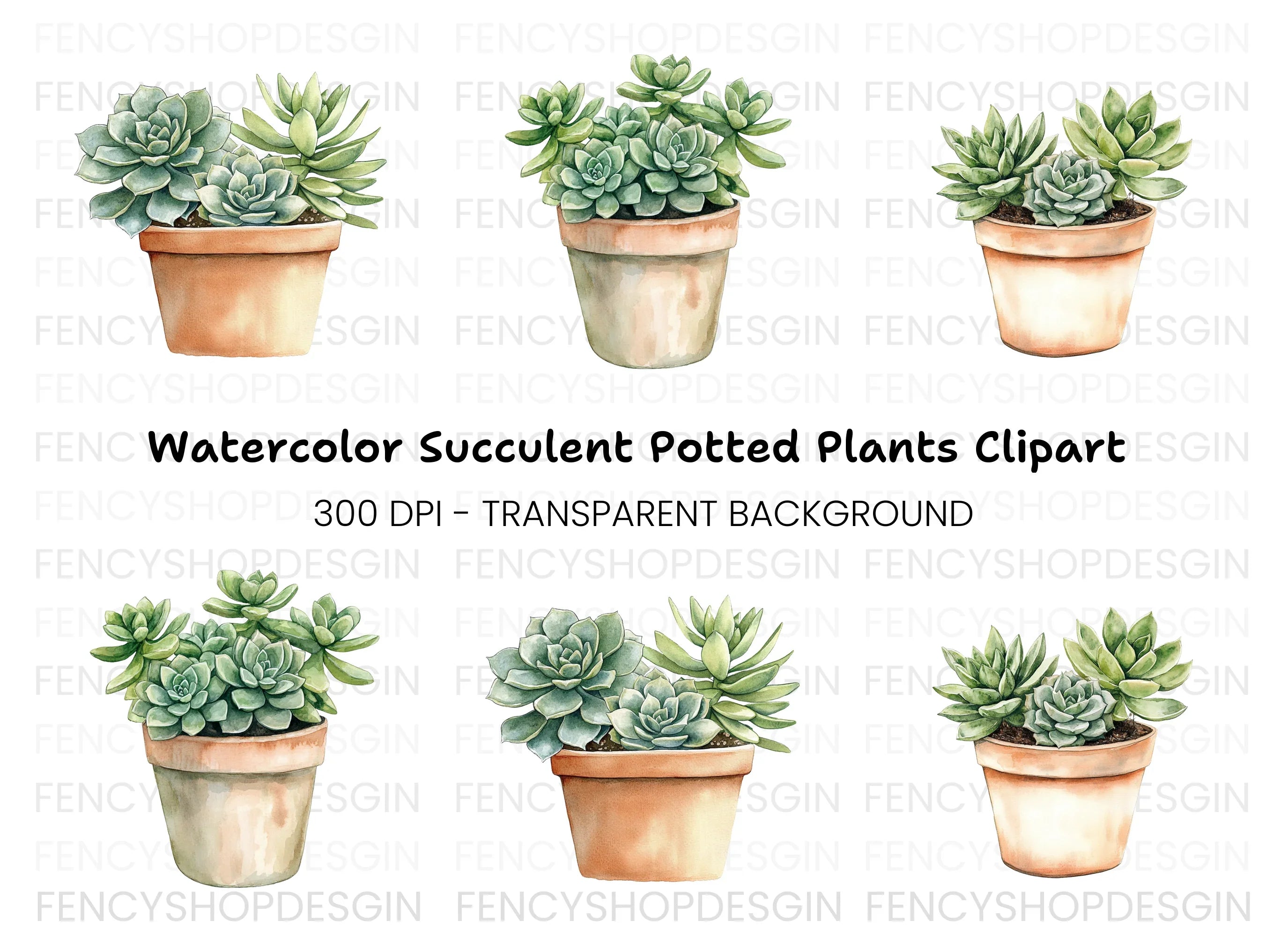 Succulent Plant Pot Clipart Bundle