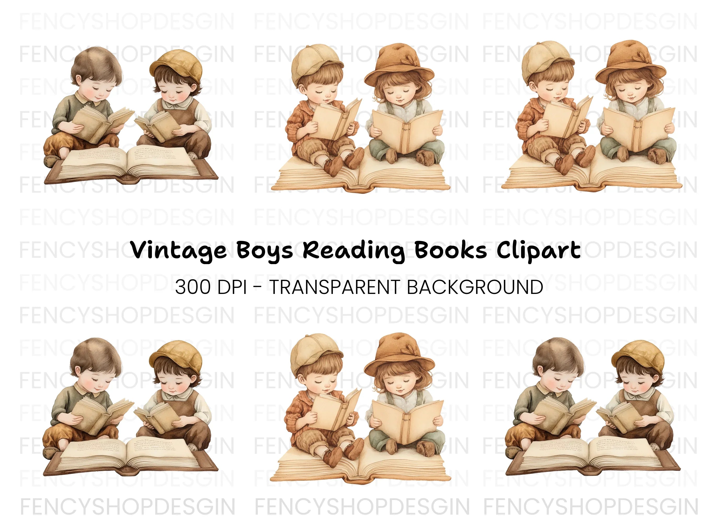 Kids Reading Books Clipart Bundle