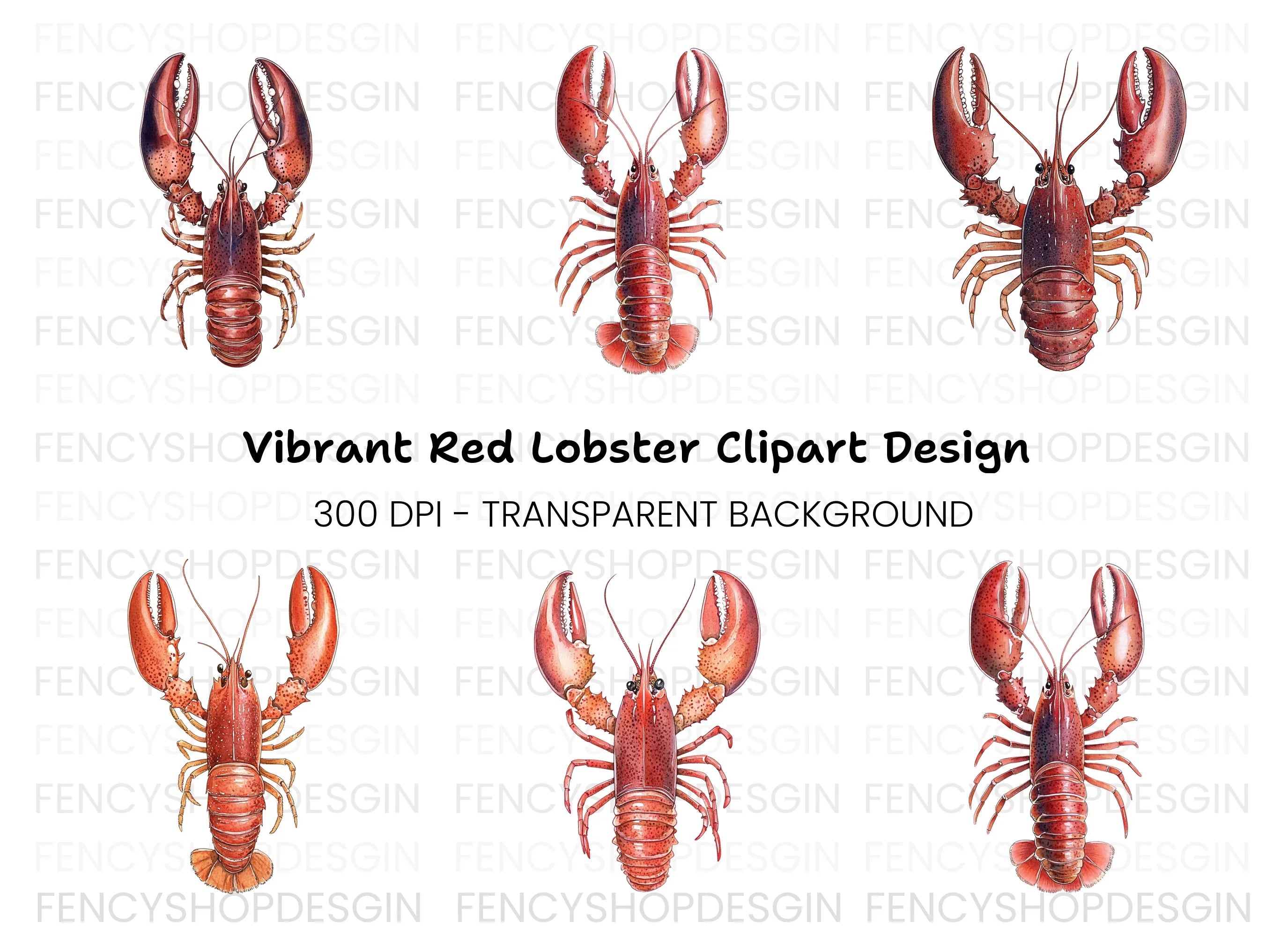 Realistic Red Lobster Clipart Bundle