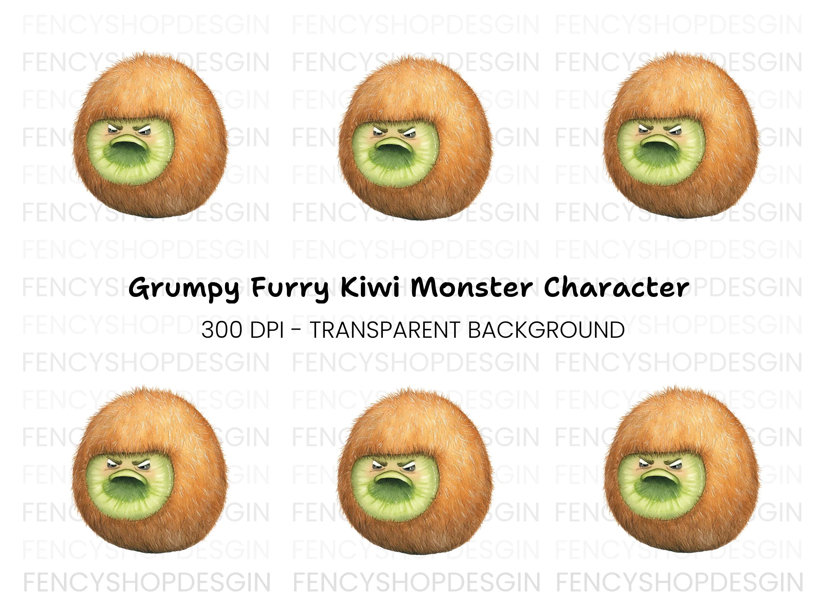 Angry Kiwi Fruit Cartoon Clipart Bundle