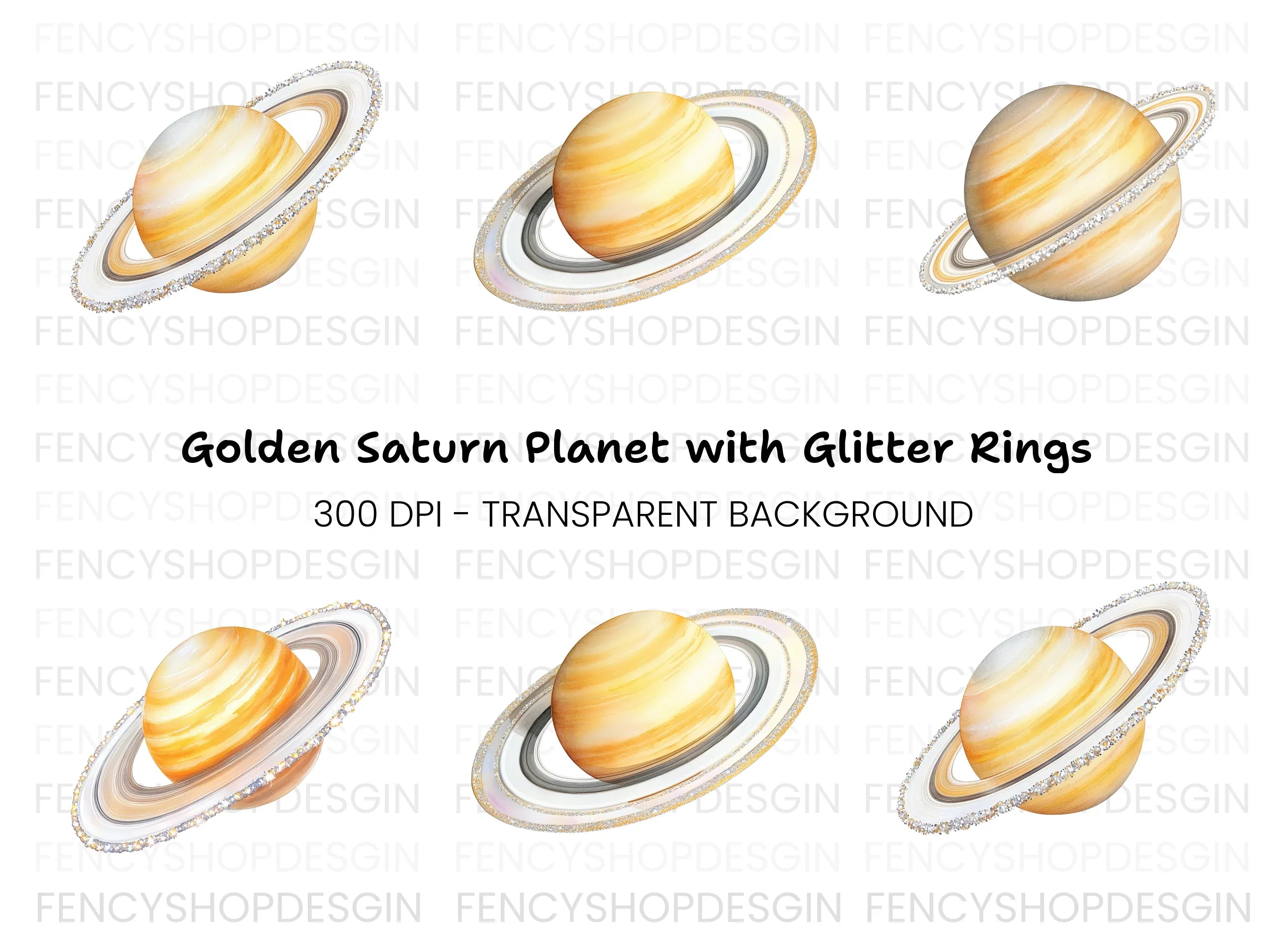Sparkling Saturn Planet Clipart Bundle