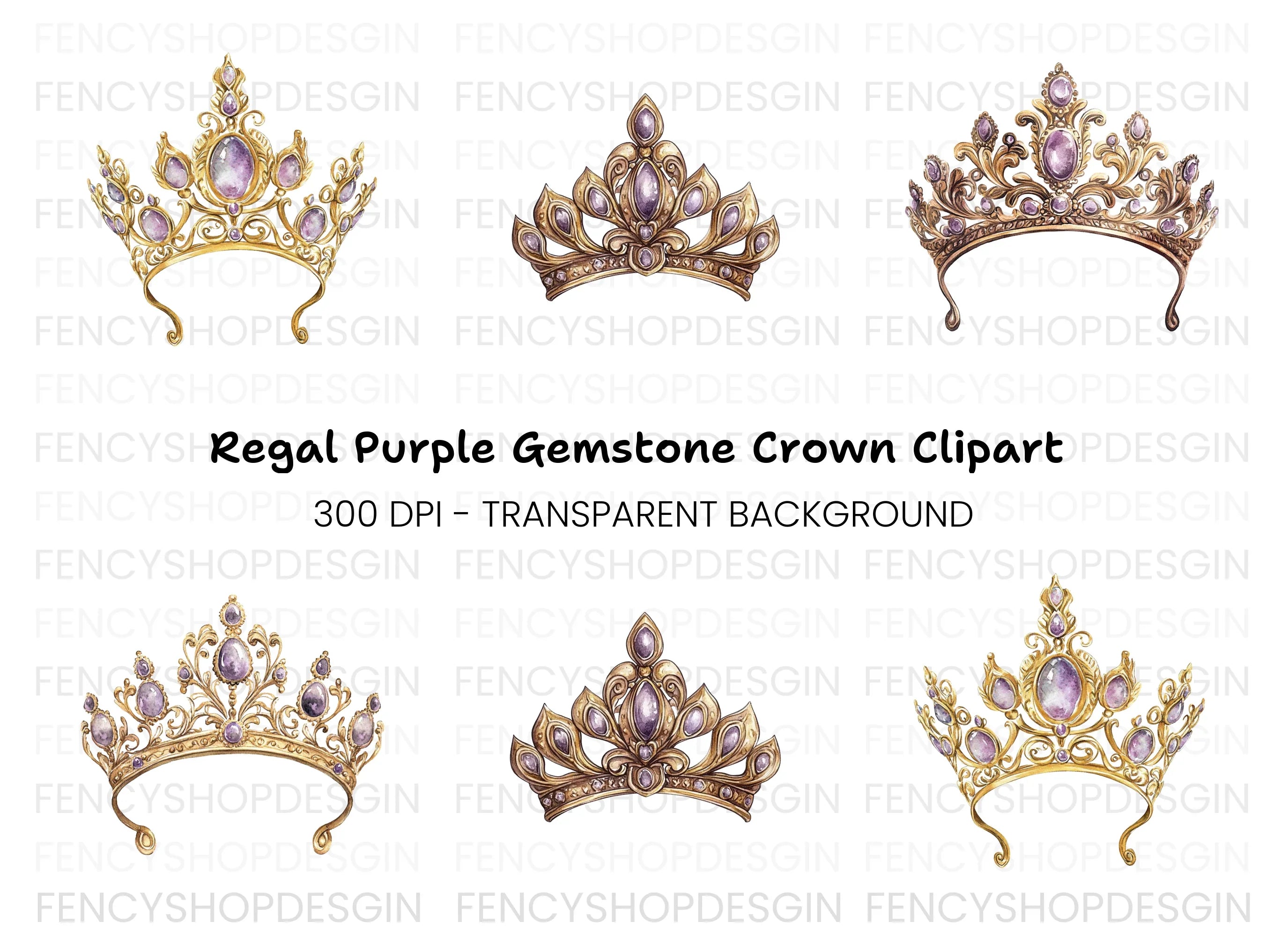 Regal Gold and Purple Tiara Clipart Bundle