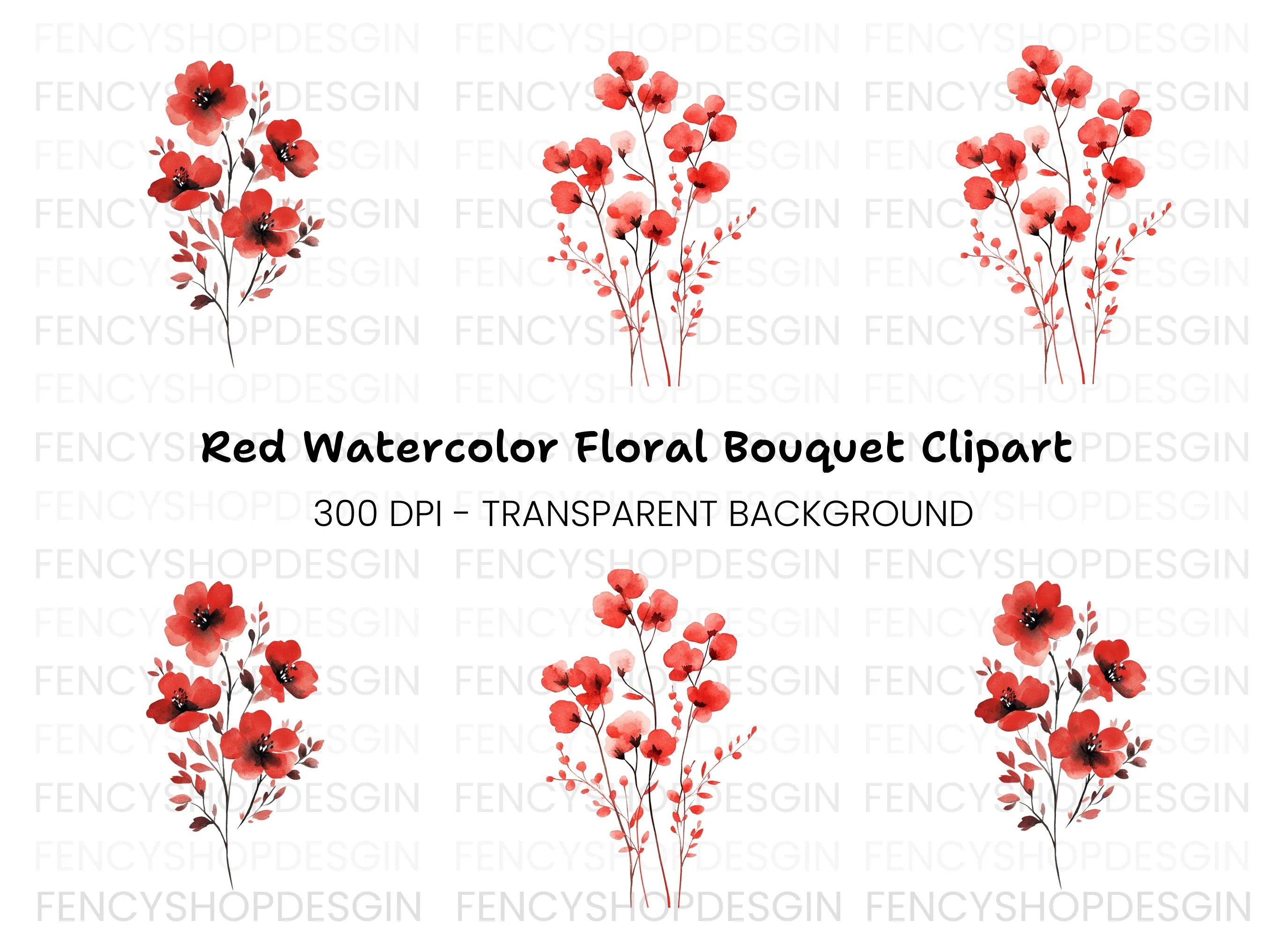Red Floral Clipart Bundle