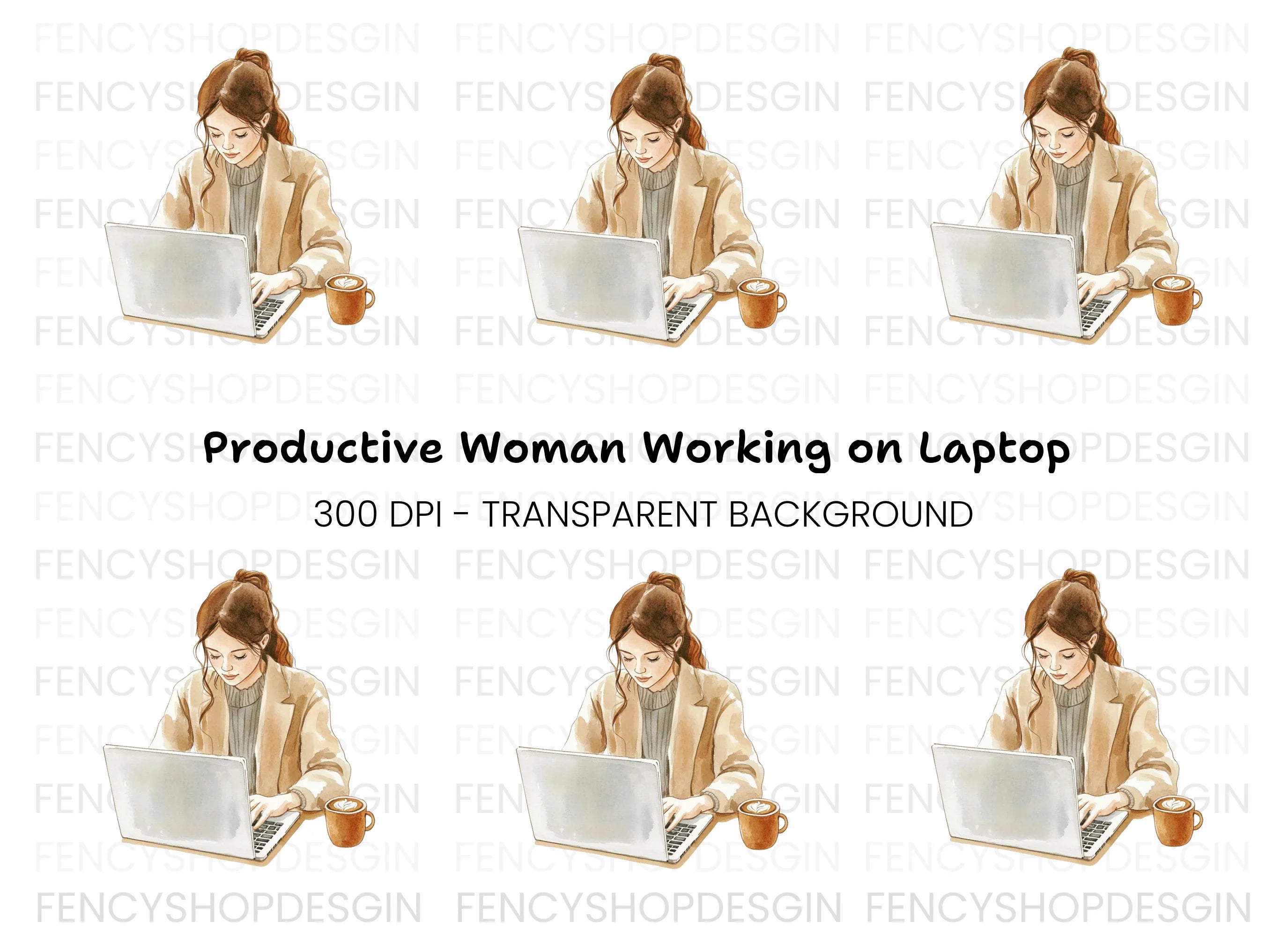 Women Working on Laptop Clipart Bundle