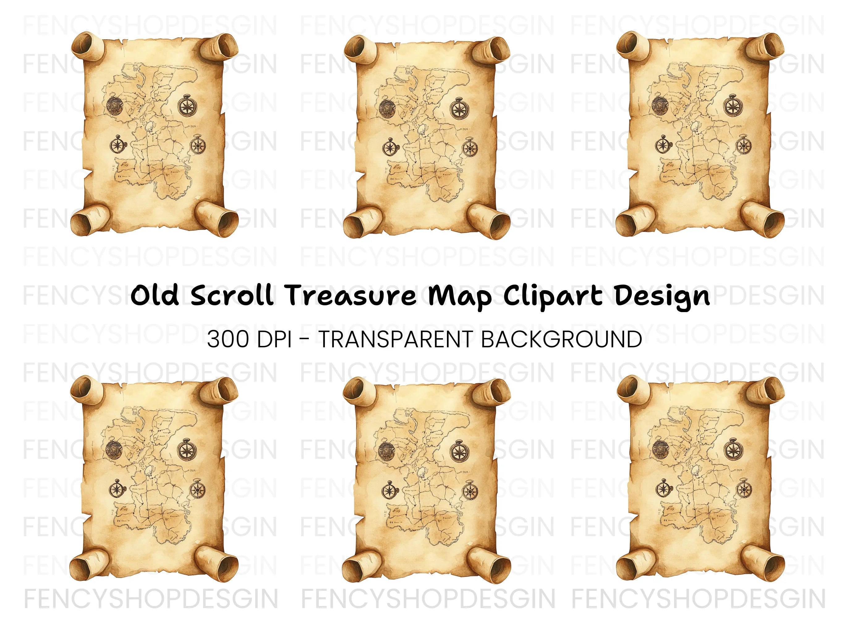 Vintage Treasure Map Clipart Bundle