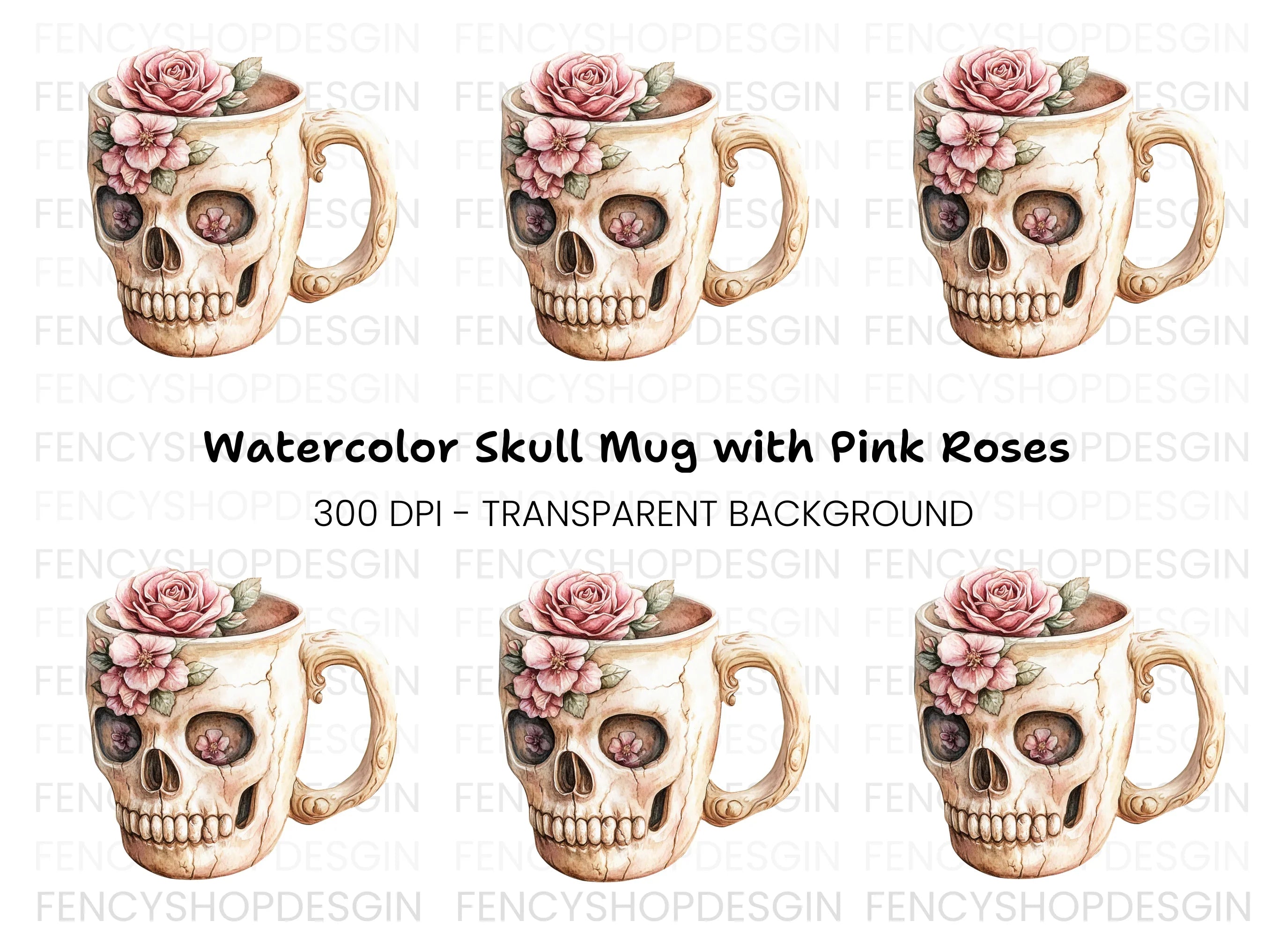 Floral Skull Cup Clipart Bundle