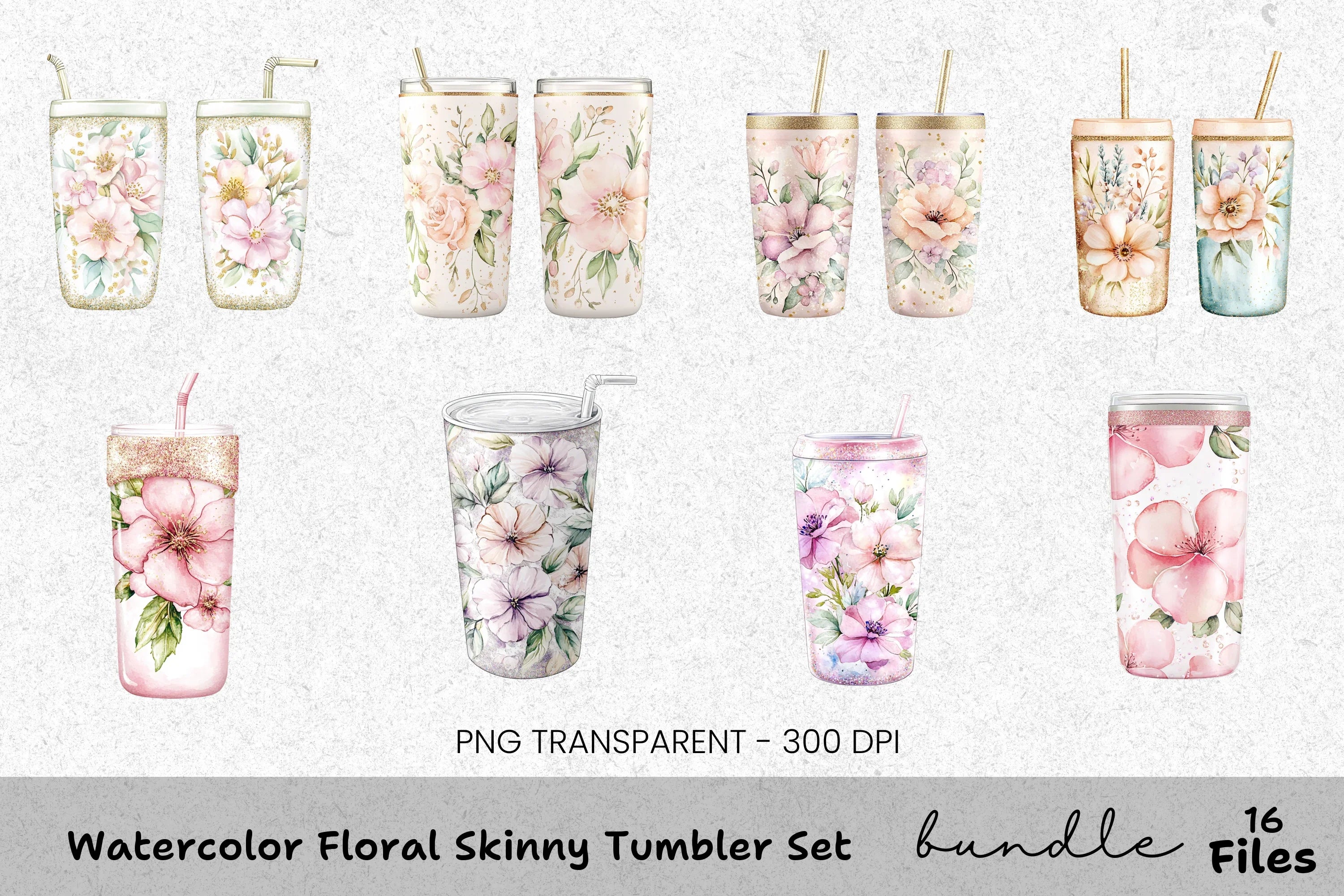 Floral Skinny Tumbler Clipart Bundle