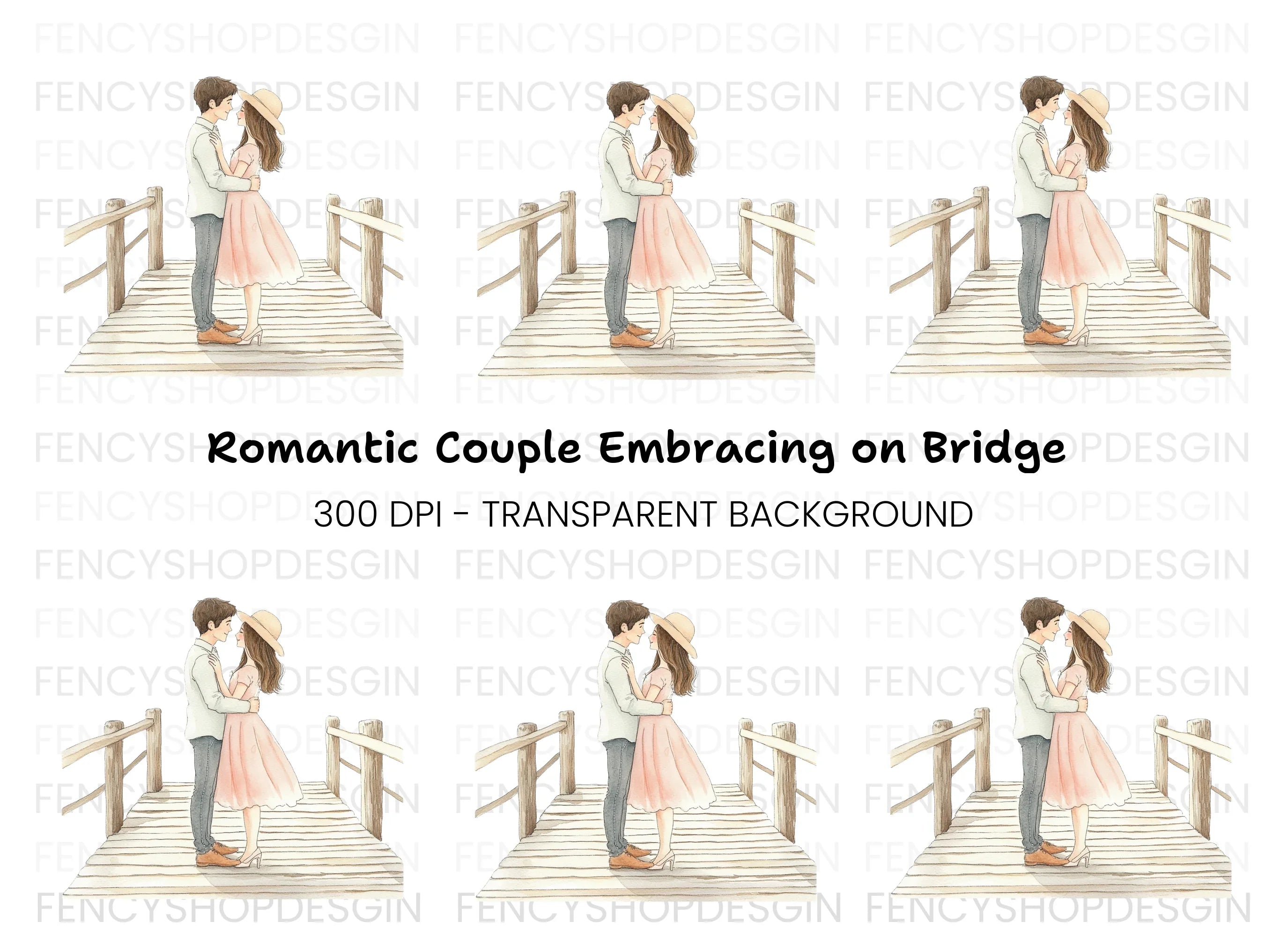 Embracing Couple on Bridge Clipart Bundle