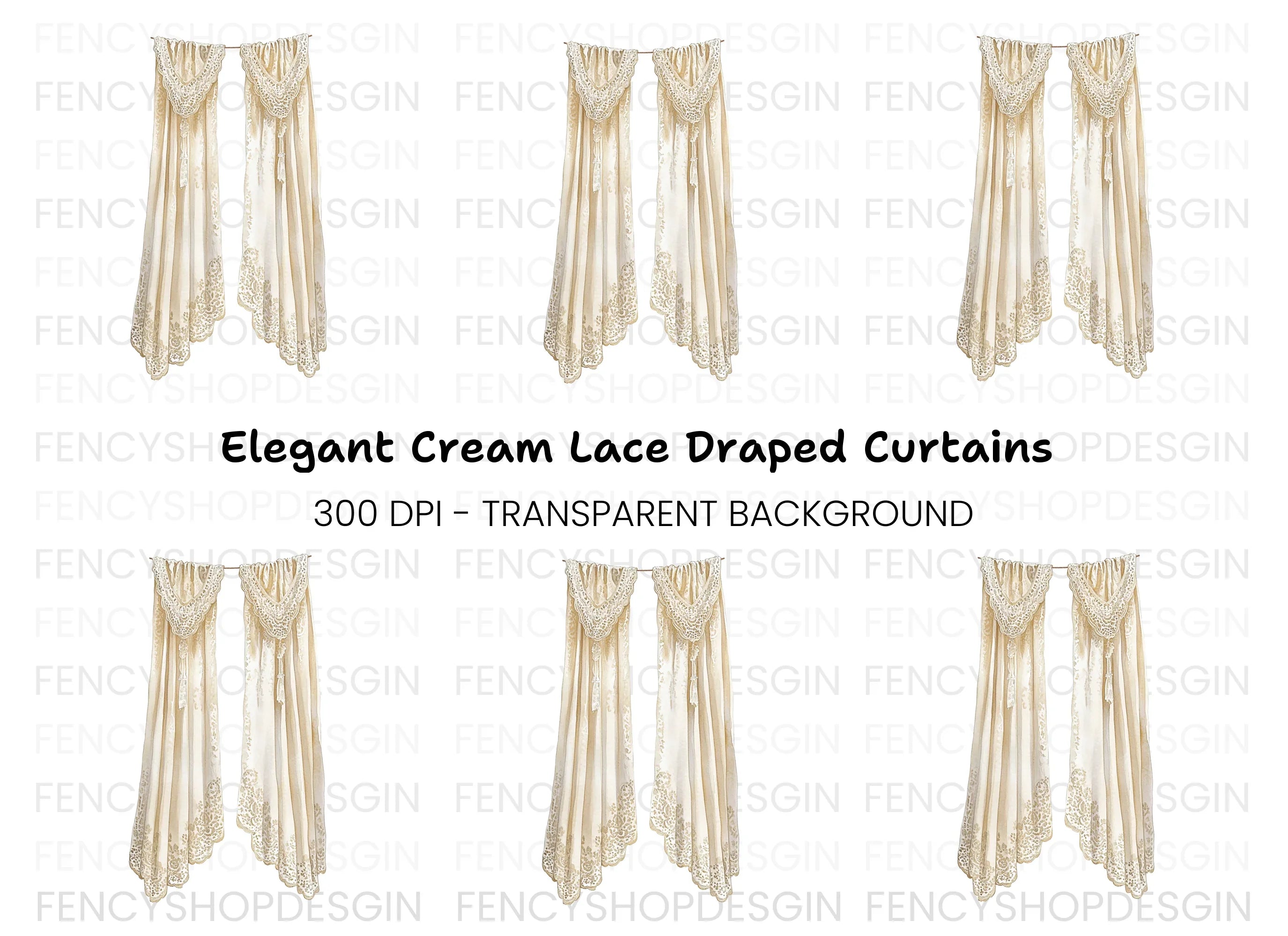 Vintage Cream Curtains Clipart Bundle