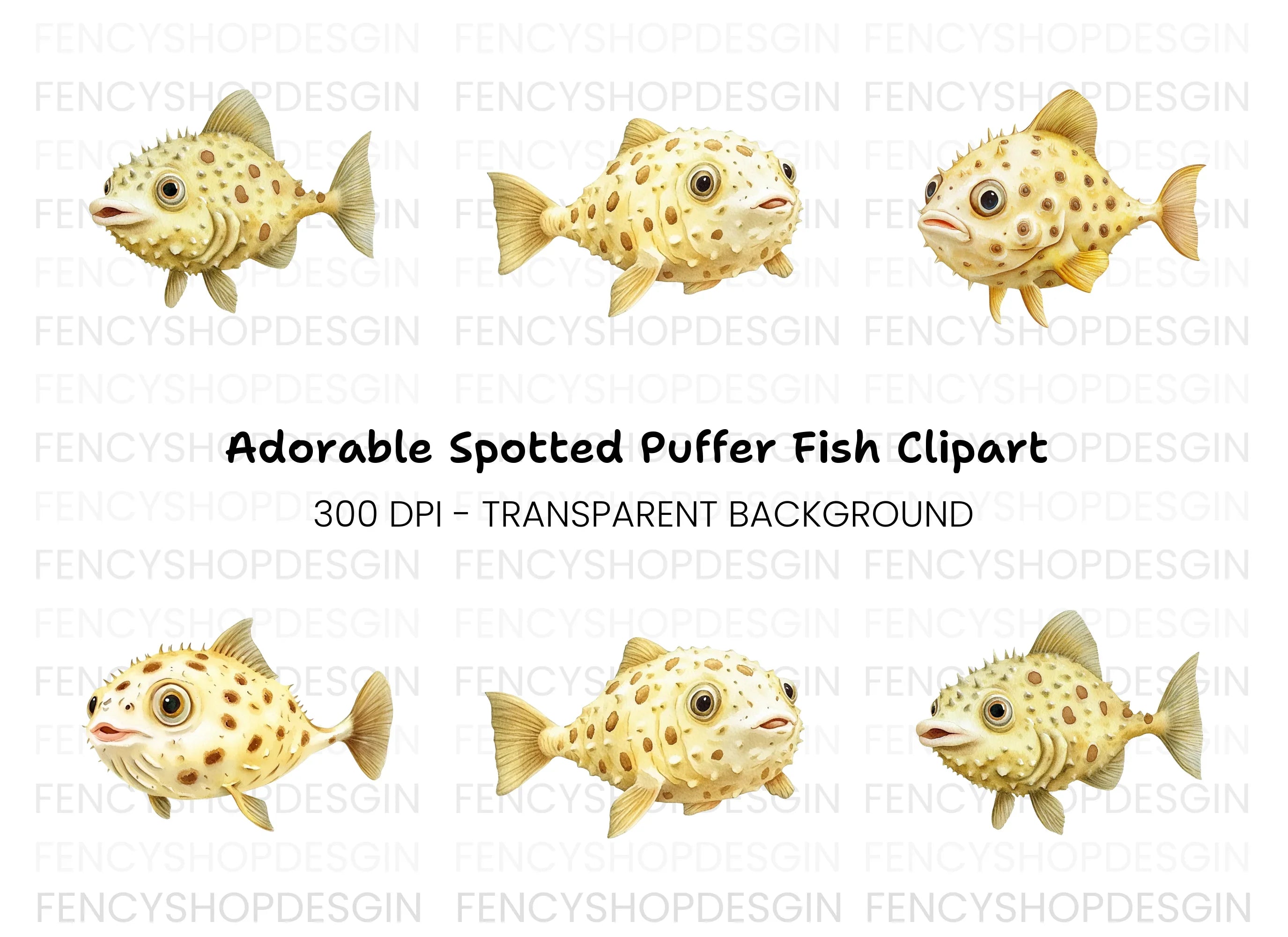 Spotted Pufferfish Clipart Bundle