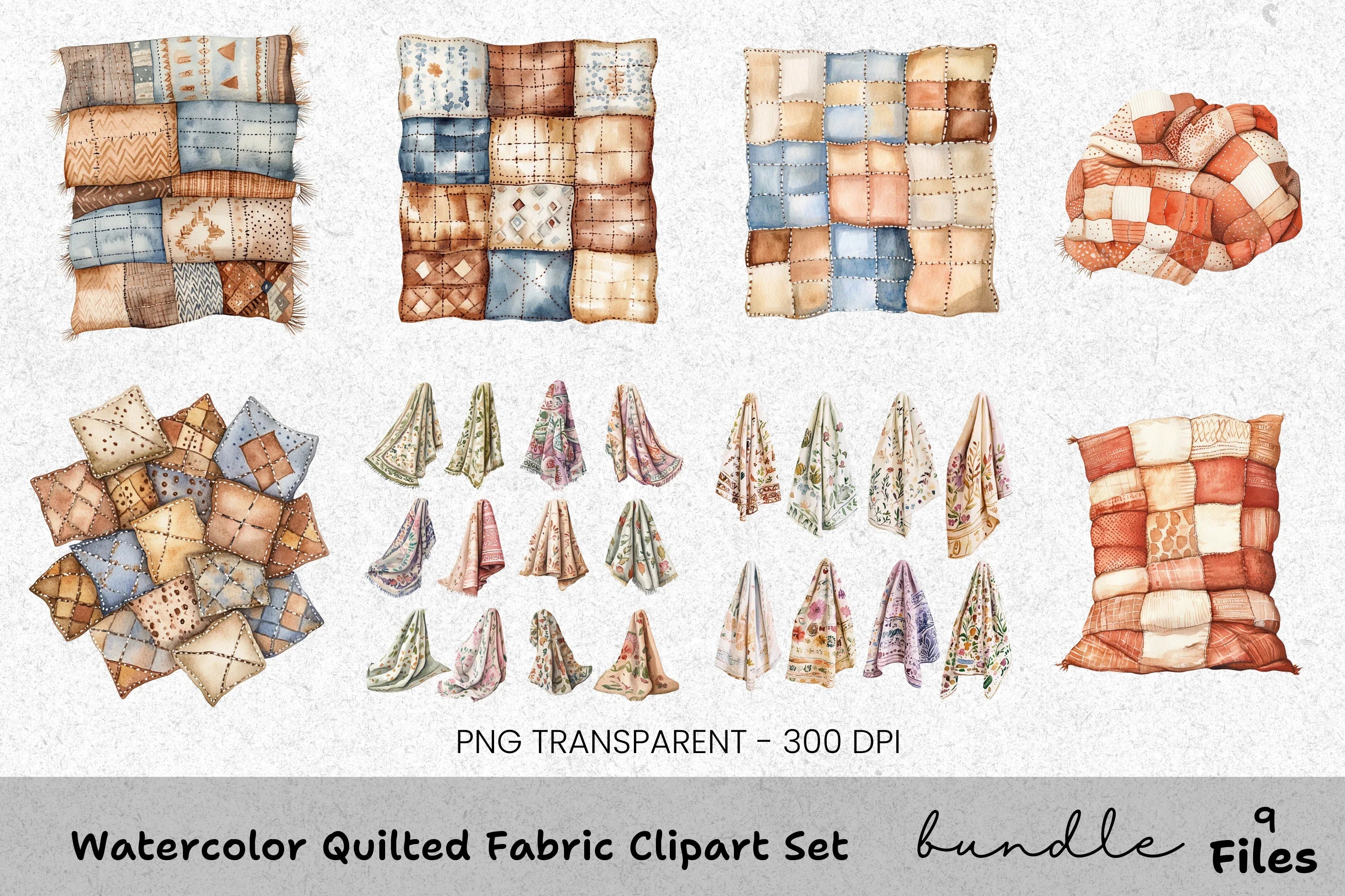 Quilted Fabric Clipart Bundle