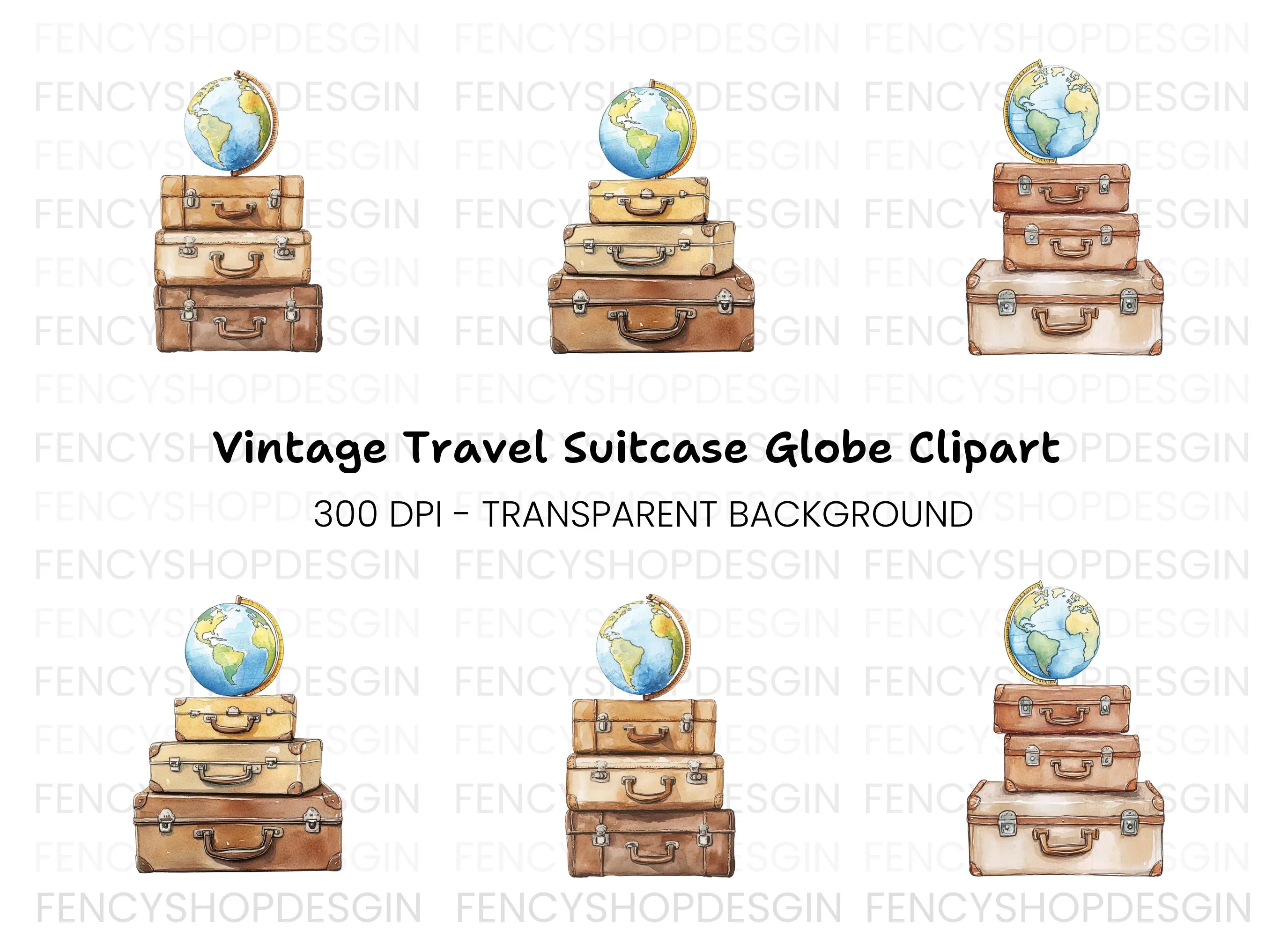 Travel Luggage with Globe Clipart Bundle