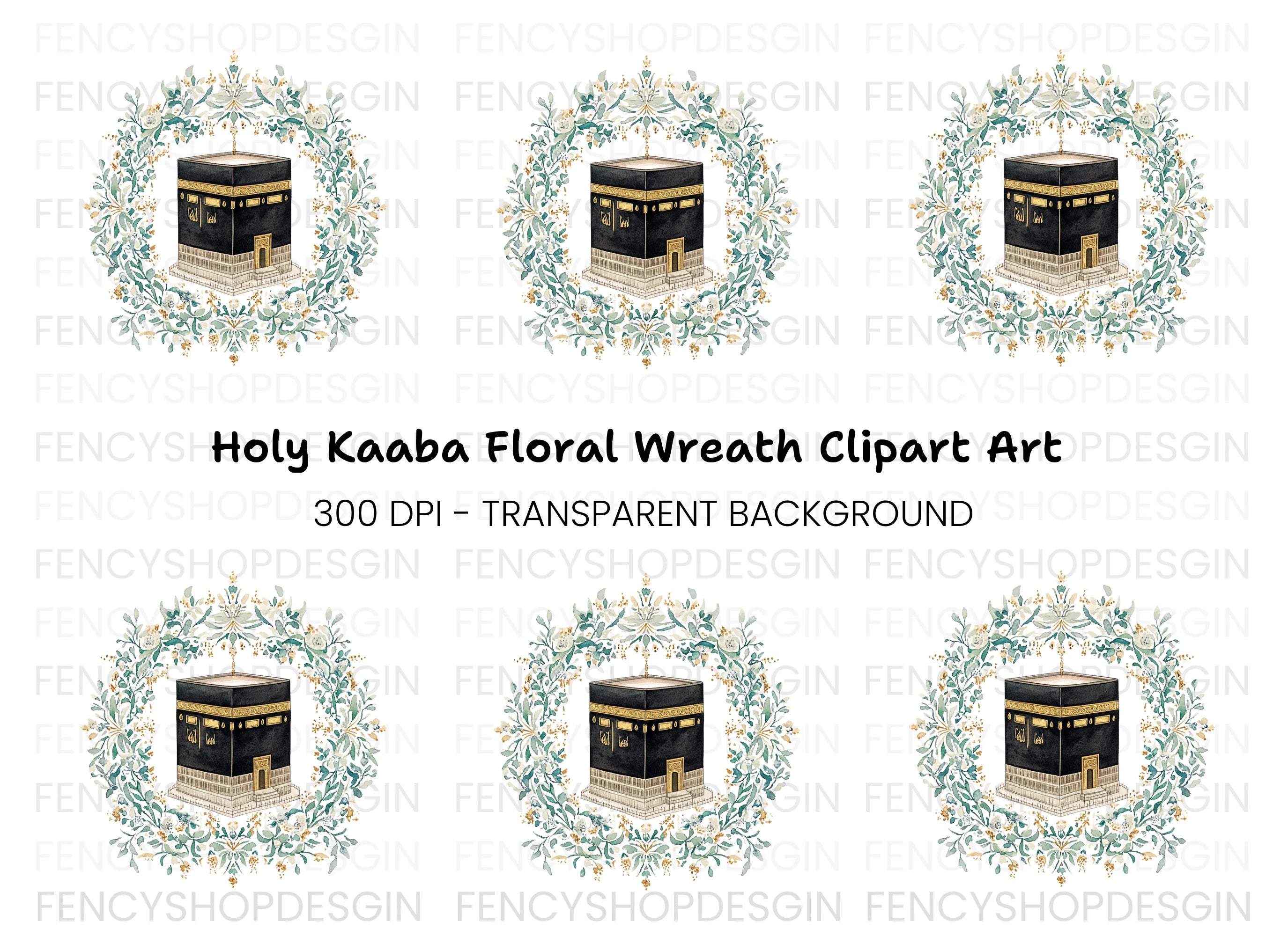 Kaaba Floral Wreath Clipart Bundle