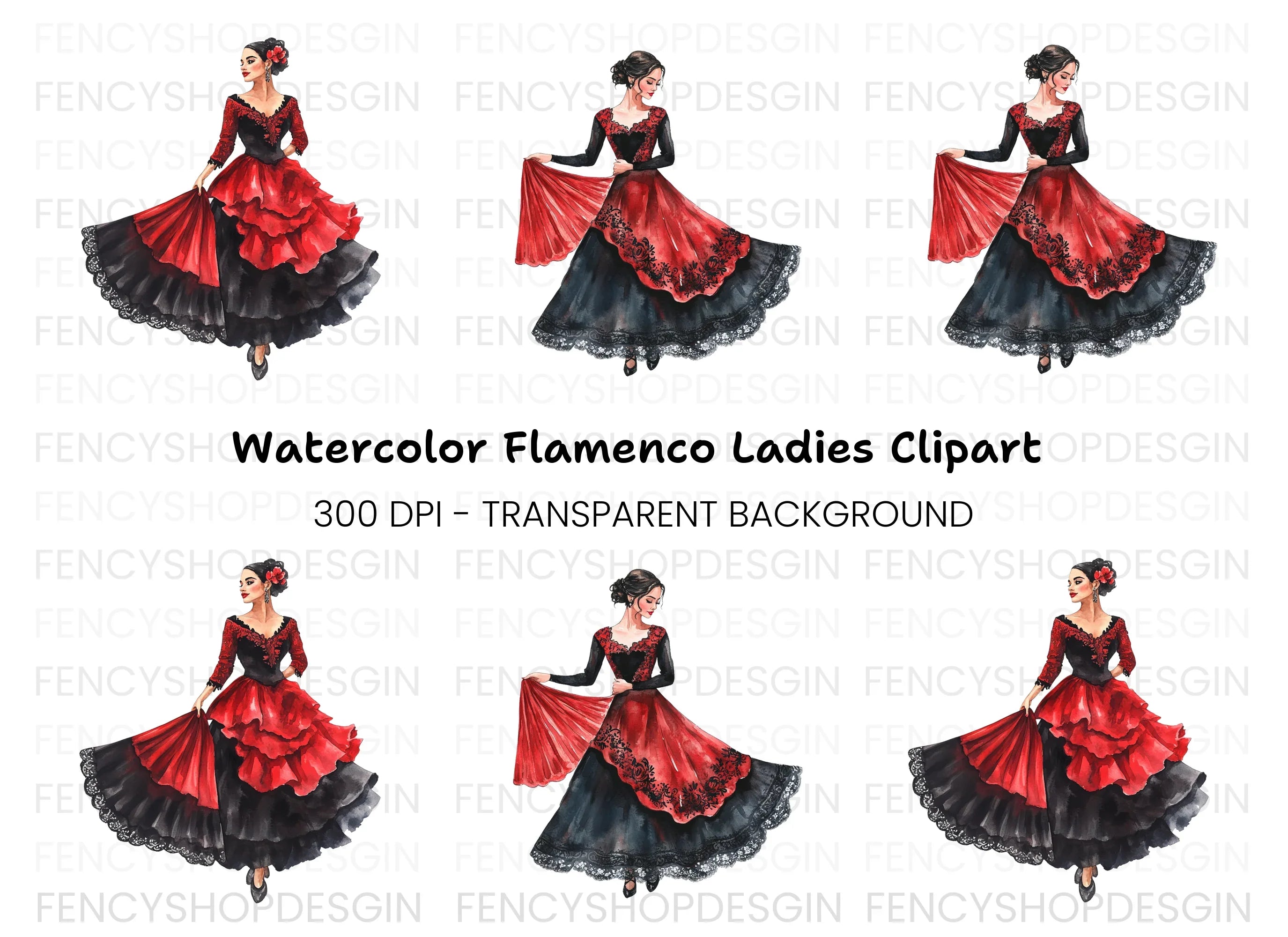 Elegant Flamenco Dancers Clipart Bundle