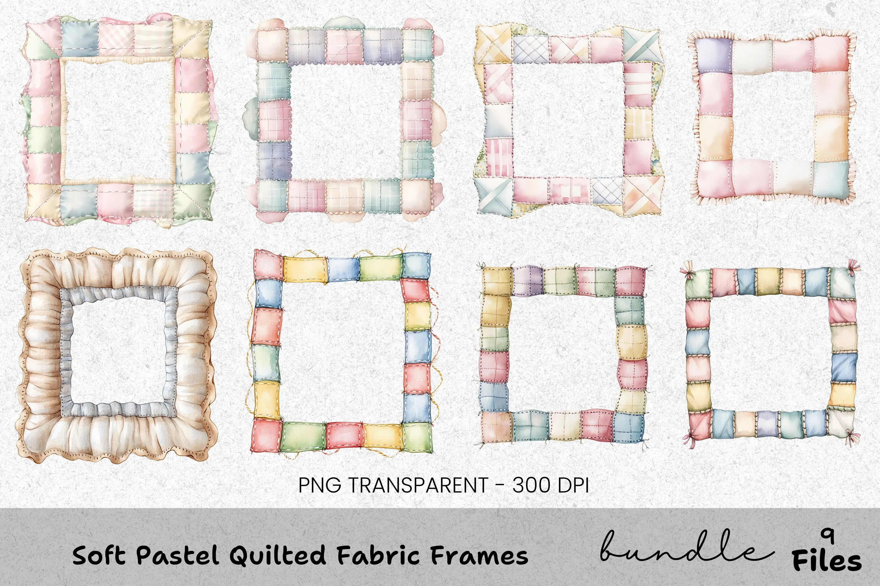Soft Pastel Quilted Fabric Frames Clipart Bundle