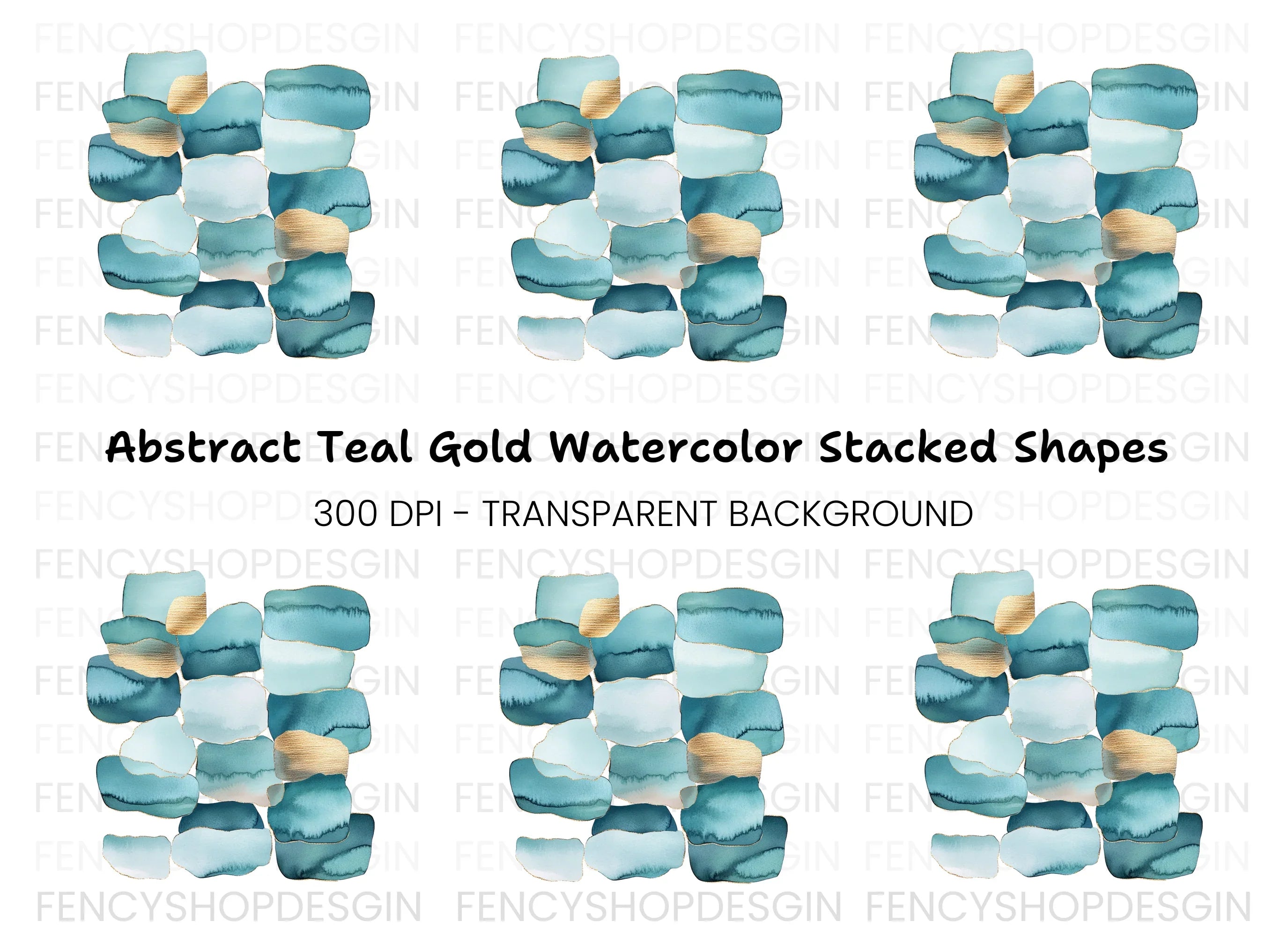 Abstract Teal Gold Shapes Clipart Bundle