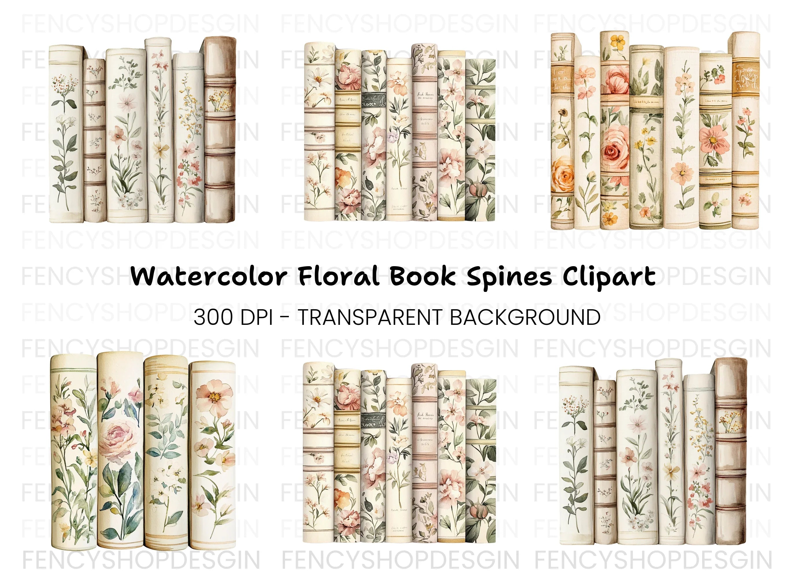Decorative Floral Book Spines Clipart Bundle
