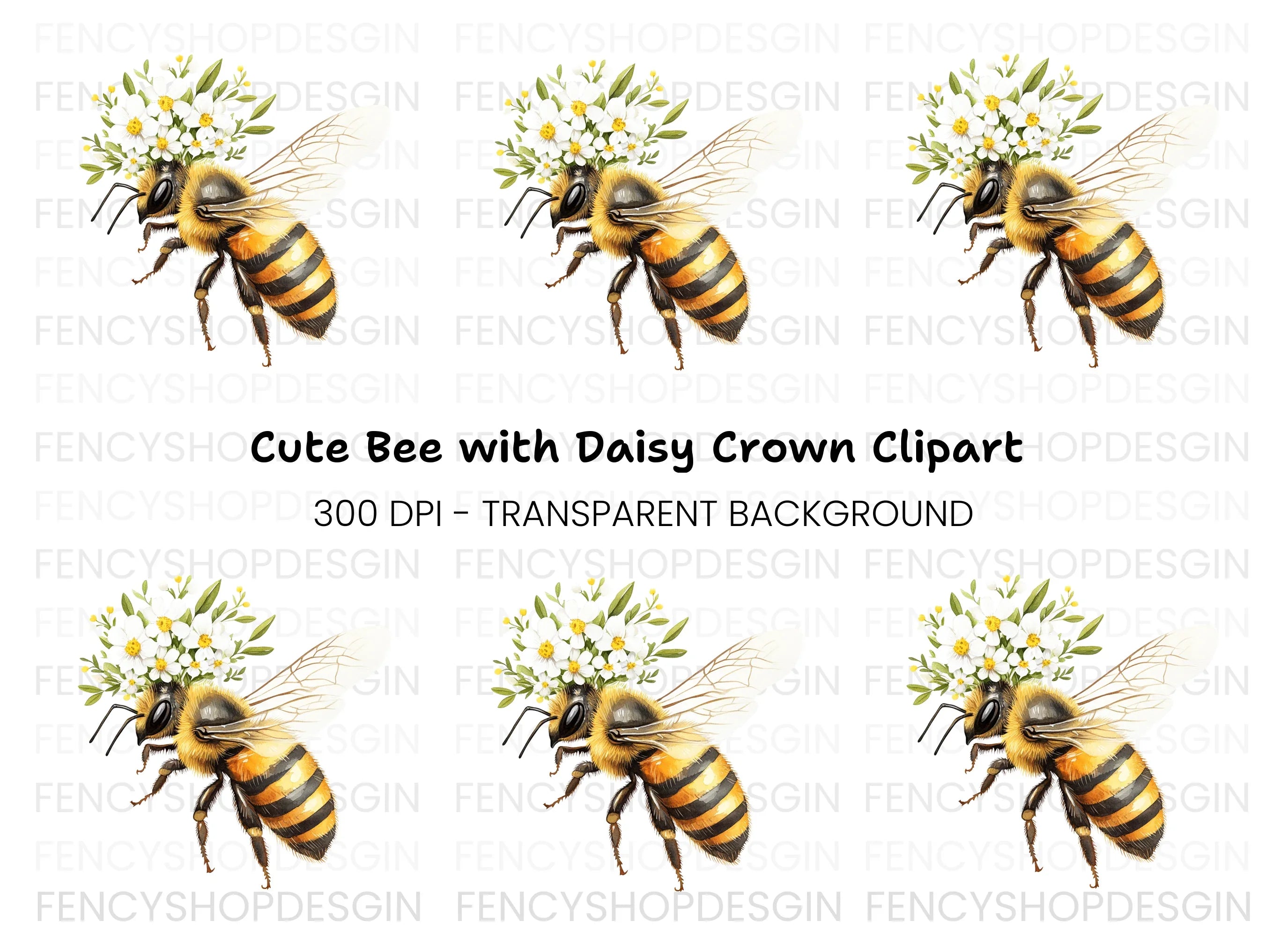 Elegant Bee with Floral Crown Clipart Bundle