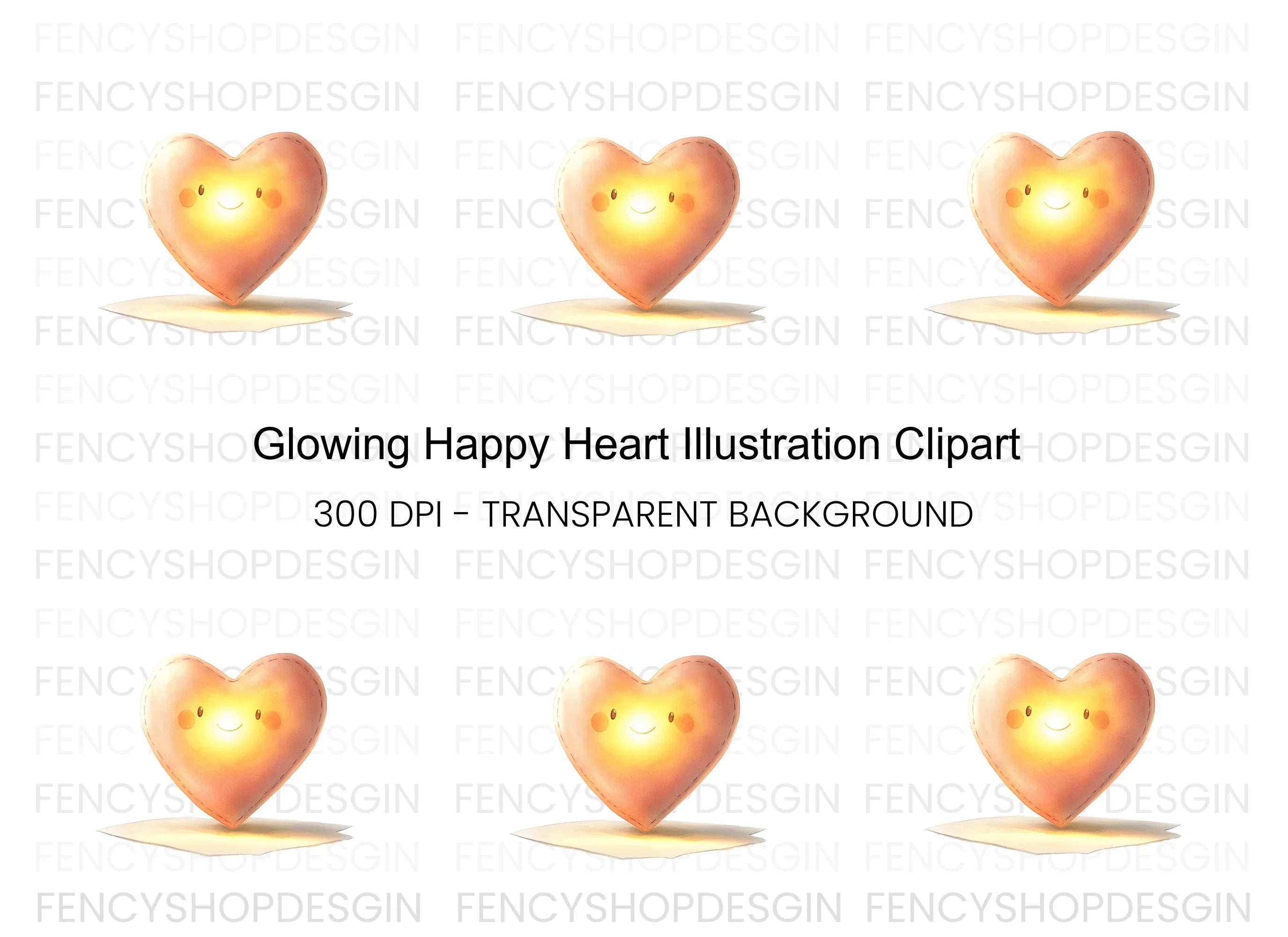 Glowing Happy Heart Clipart Bundle