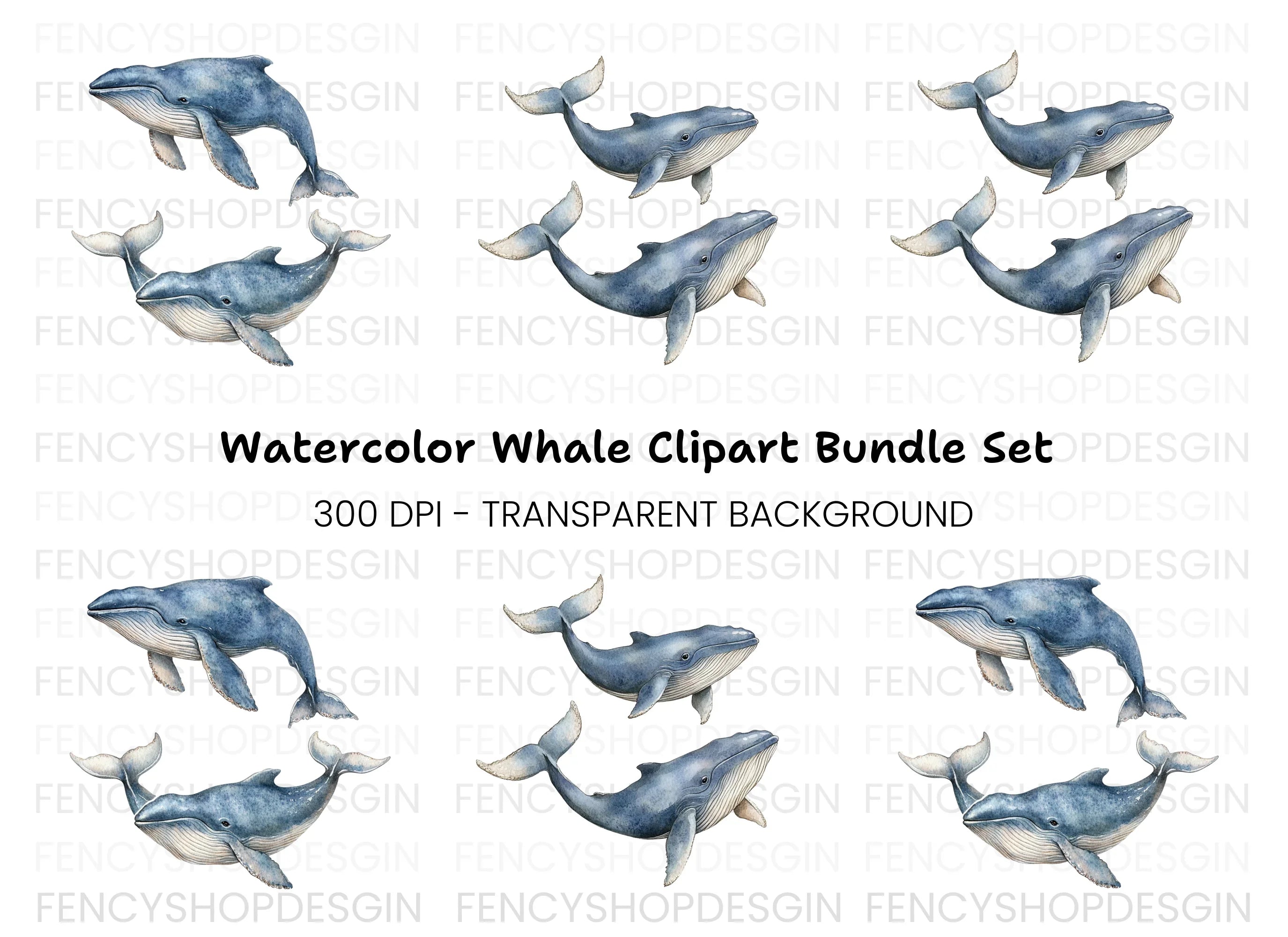 Majestic Blue Whale Clipart Bundle