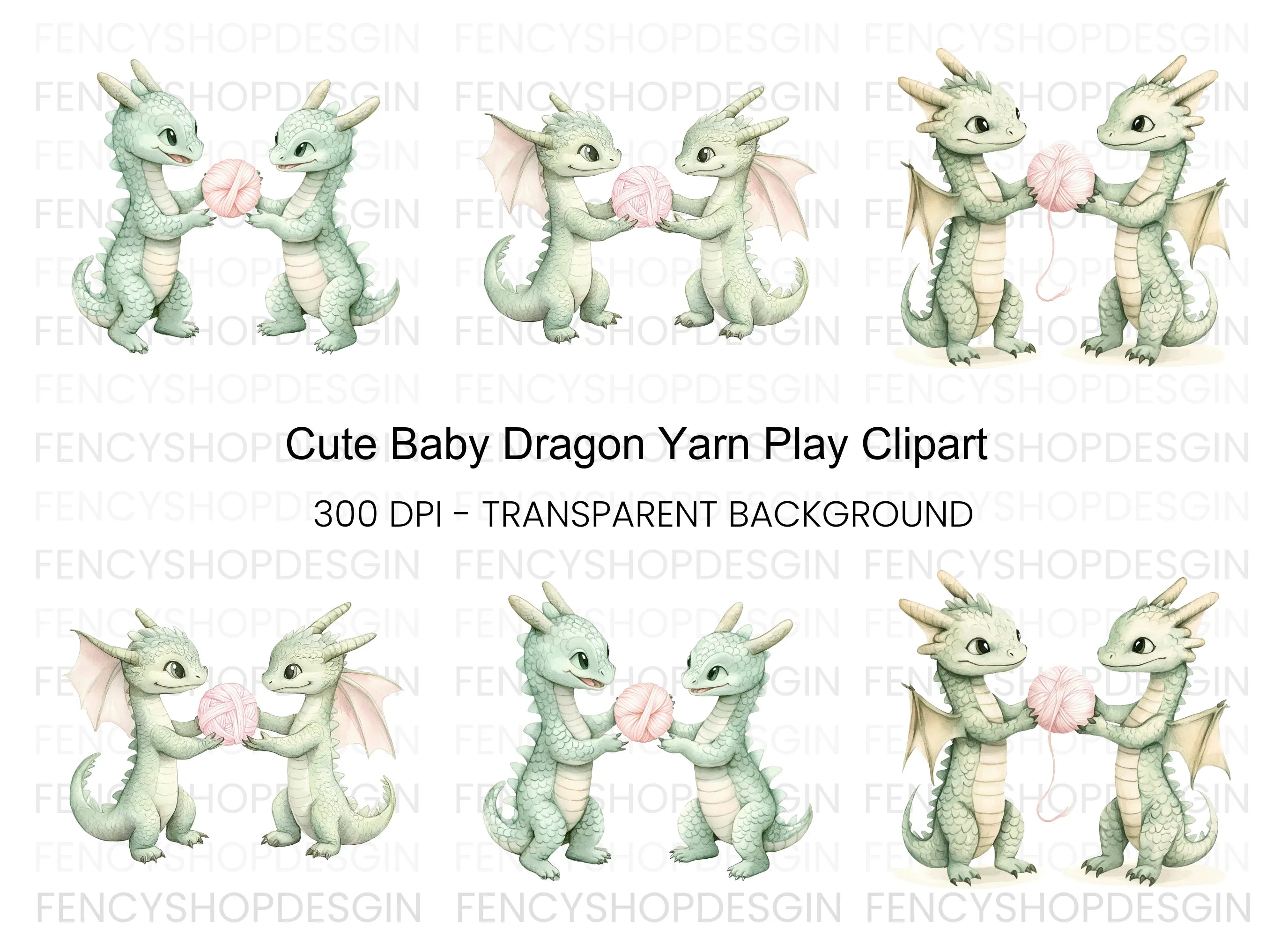 Cute Baby Dragon Yarn Clipart Bundle