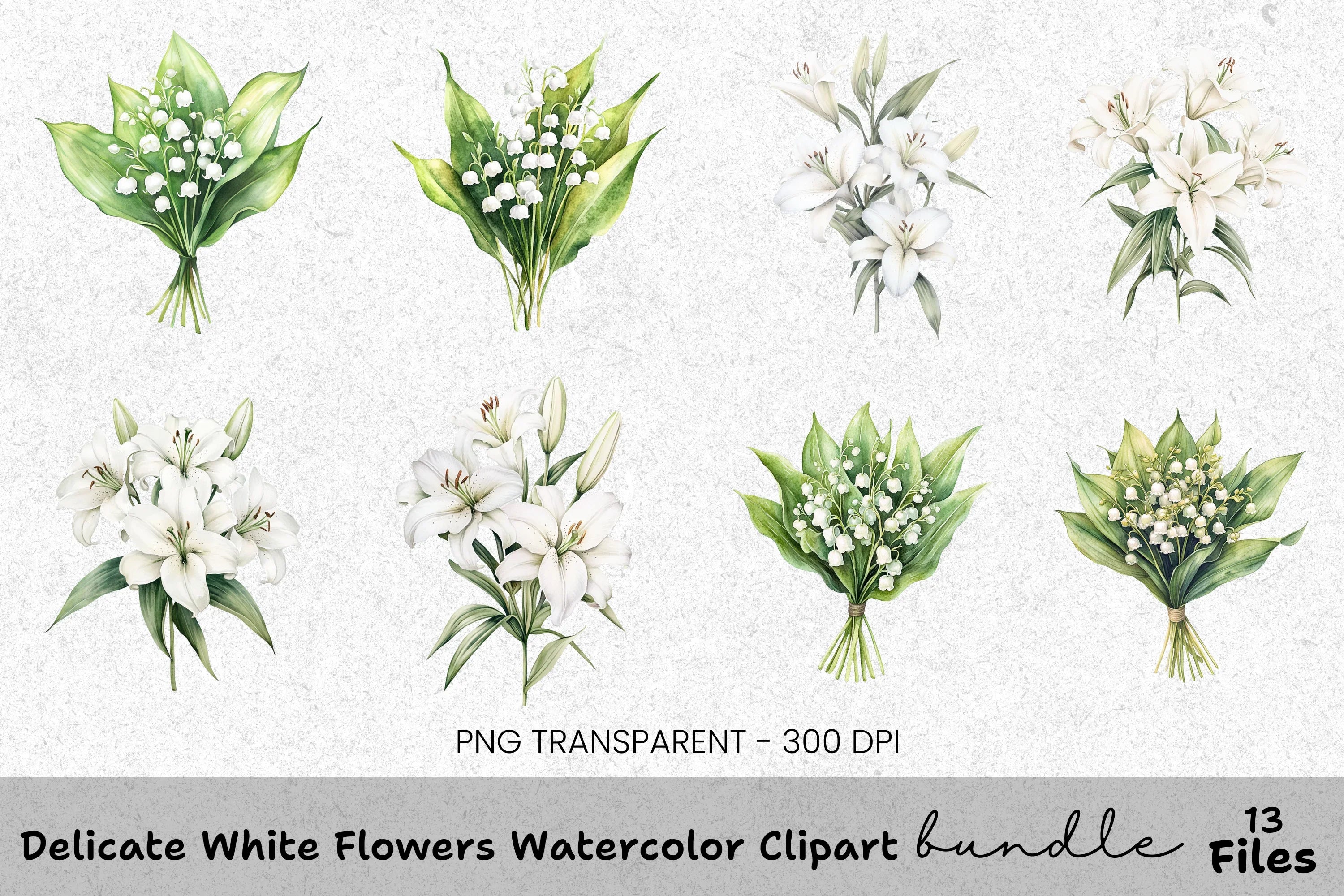 Delicate White Flowers Clipart Bundle