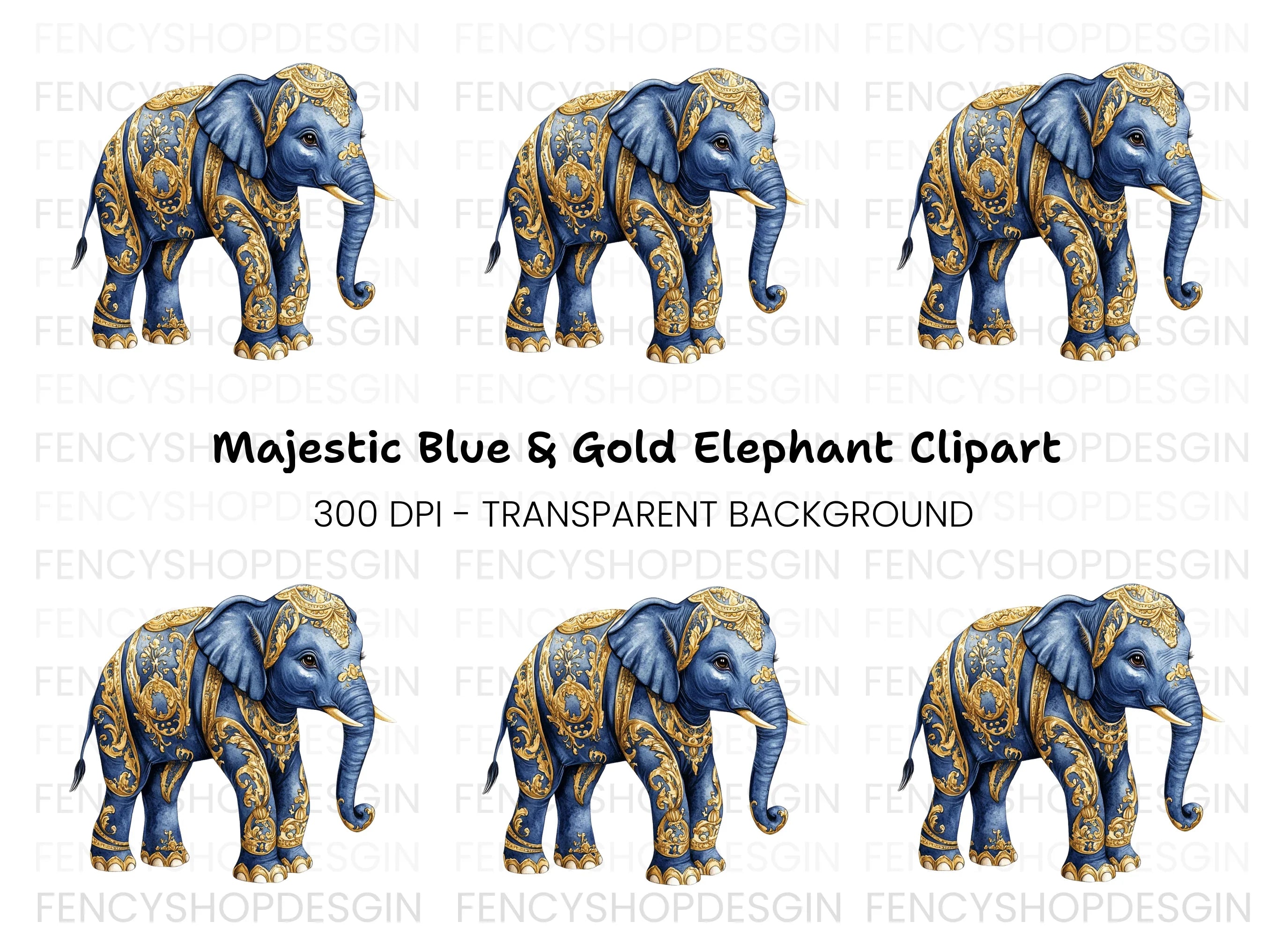 Majestic Blue Elephant Clipart Bundle