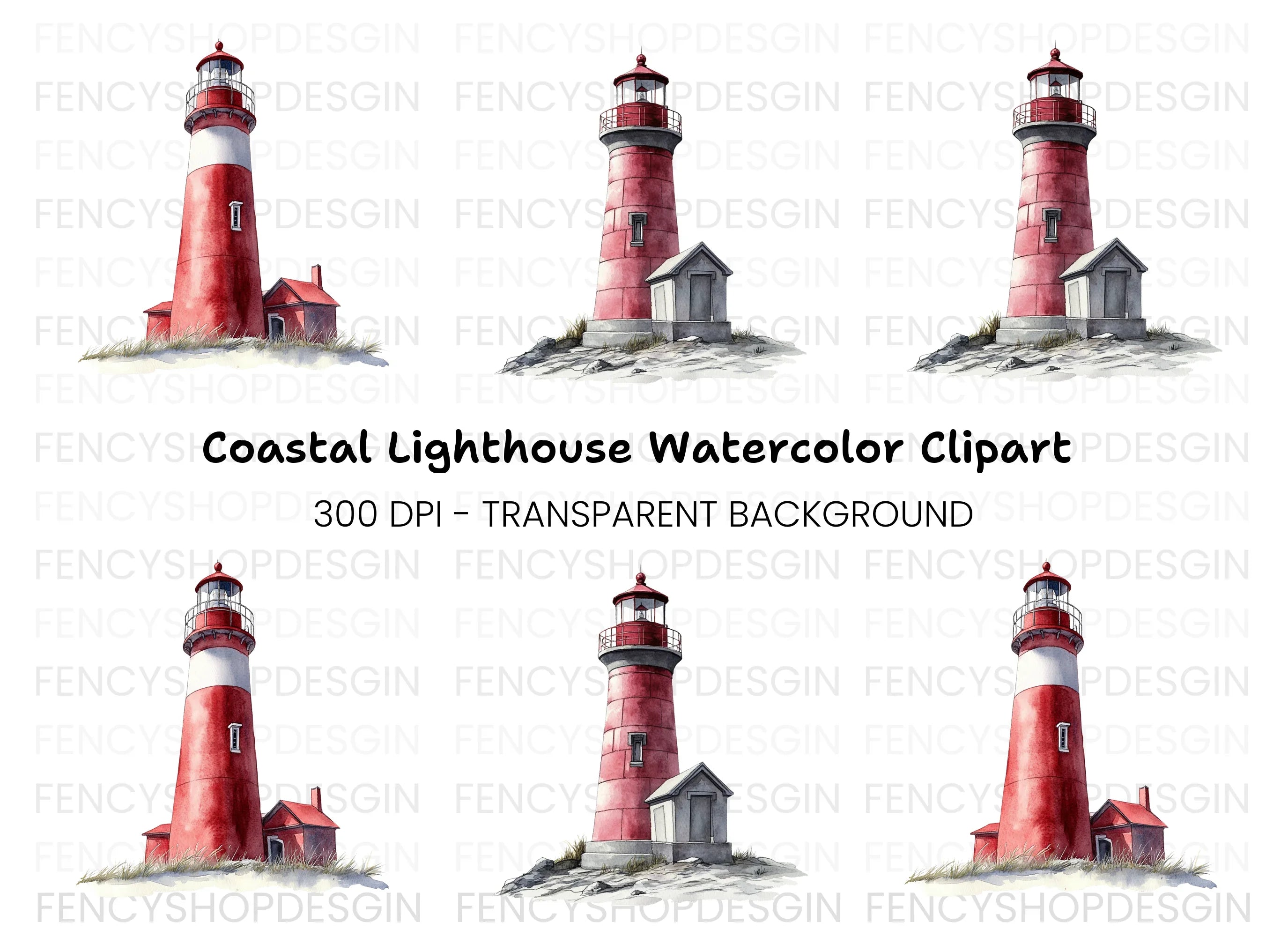 Red Lighthouse Clipart Bundle