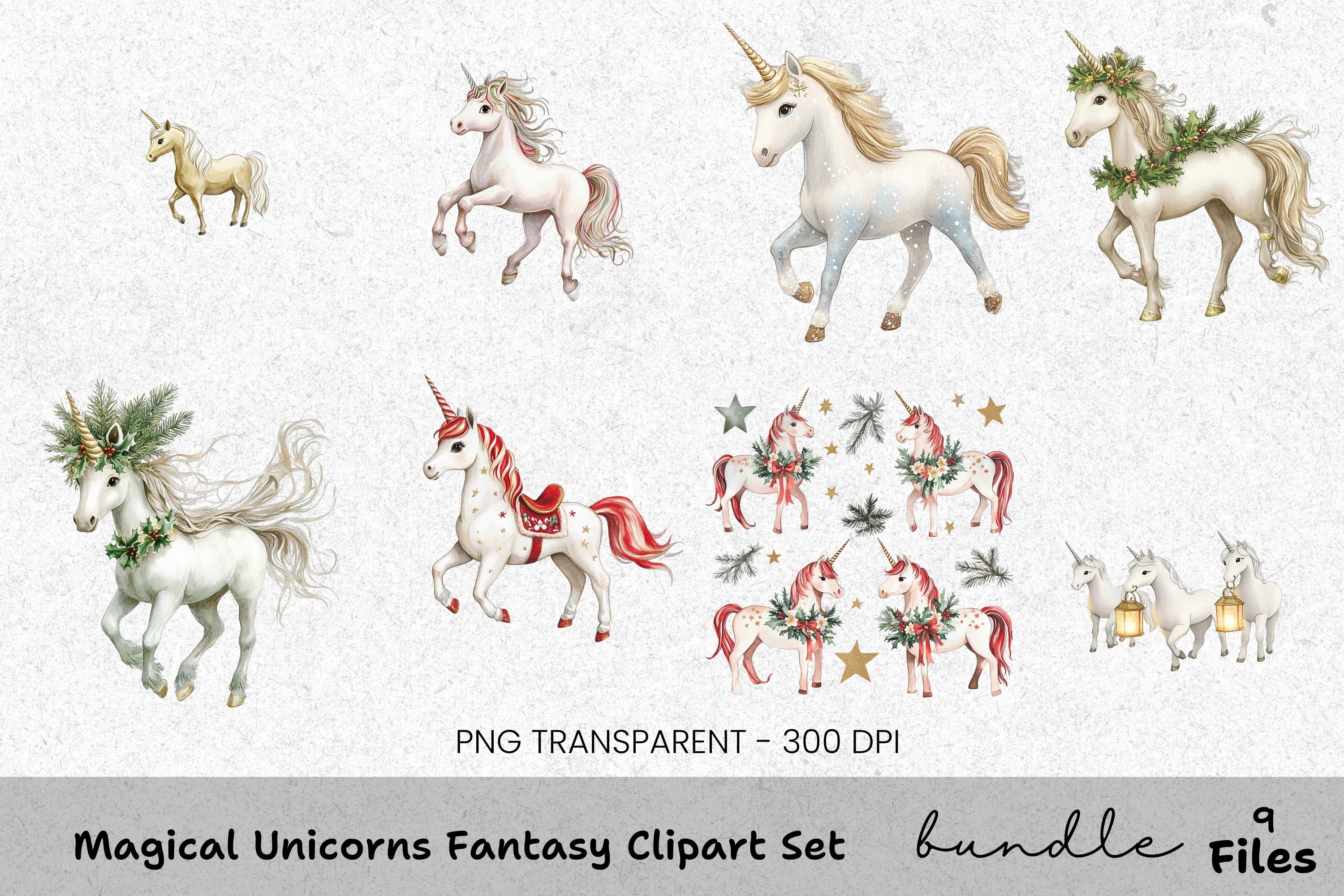 Magical Christmas Unicorns Clipart Bundle