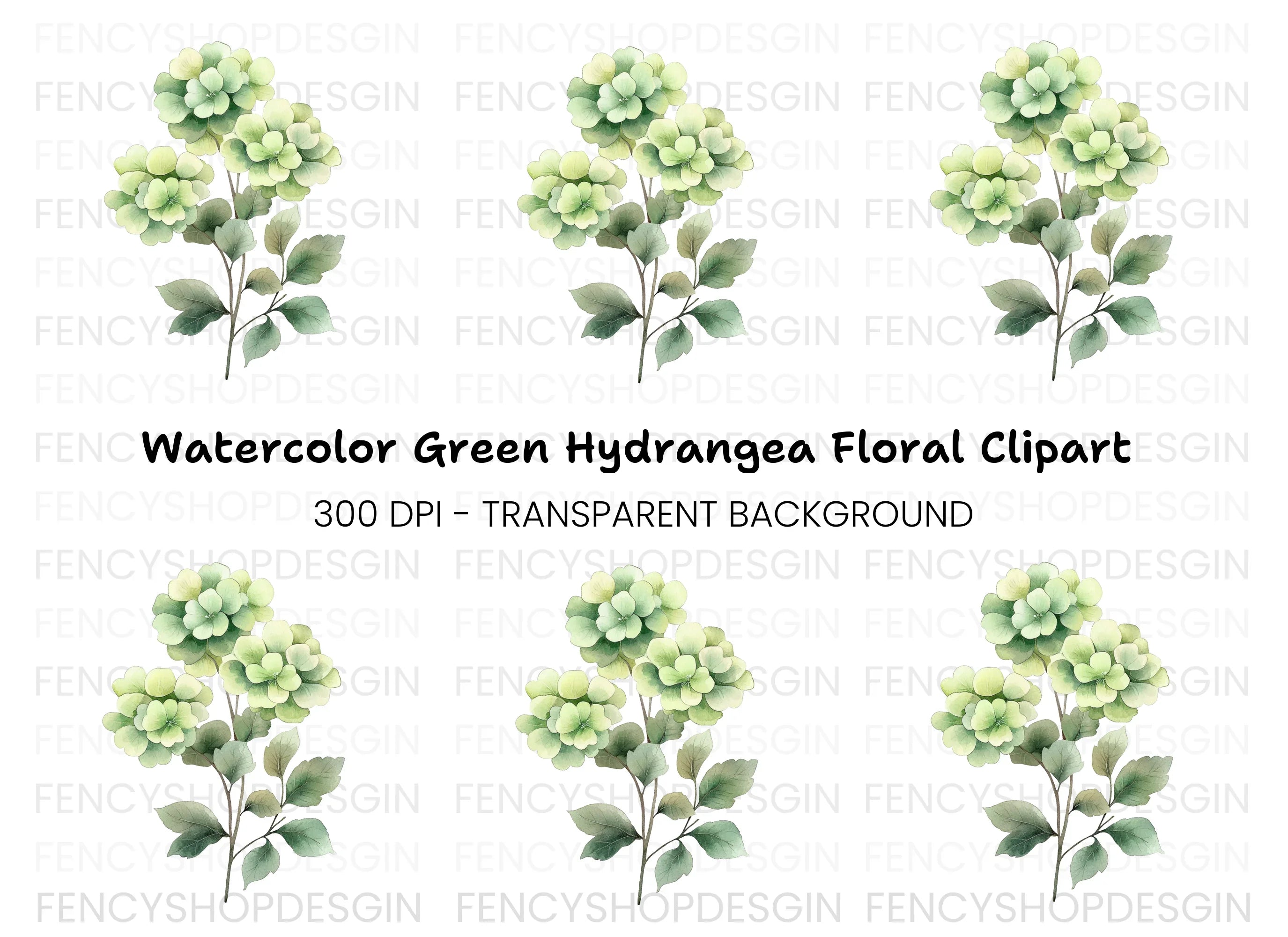 Green Hydrangea Clipart Bundle