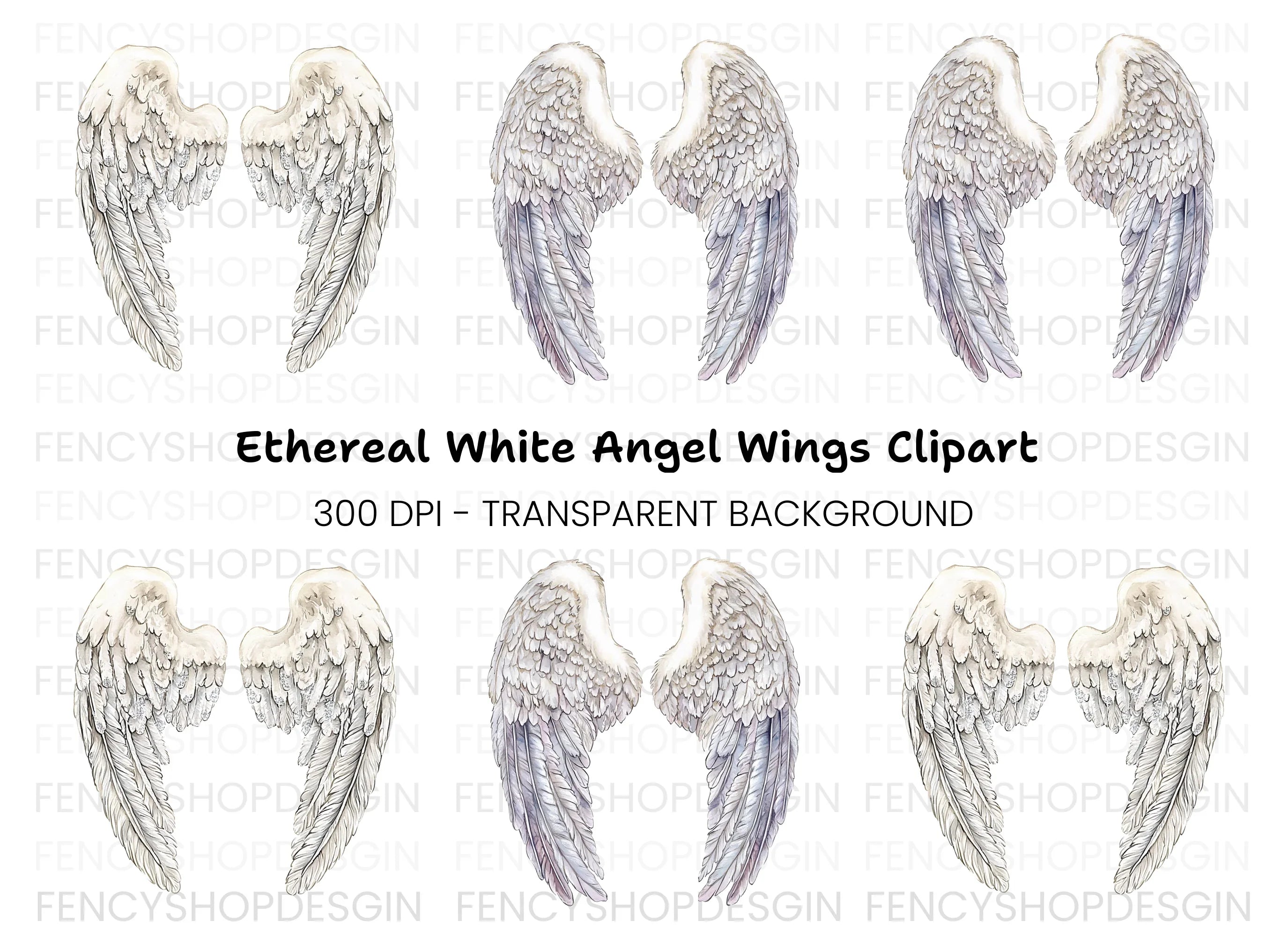 Graceful White Feathered Wings Clipart Bundle