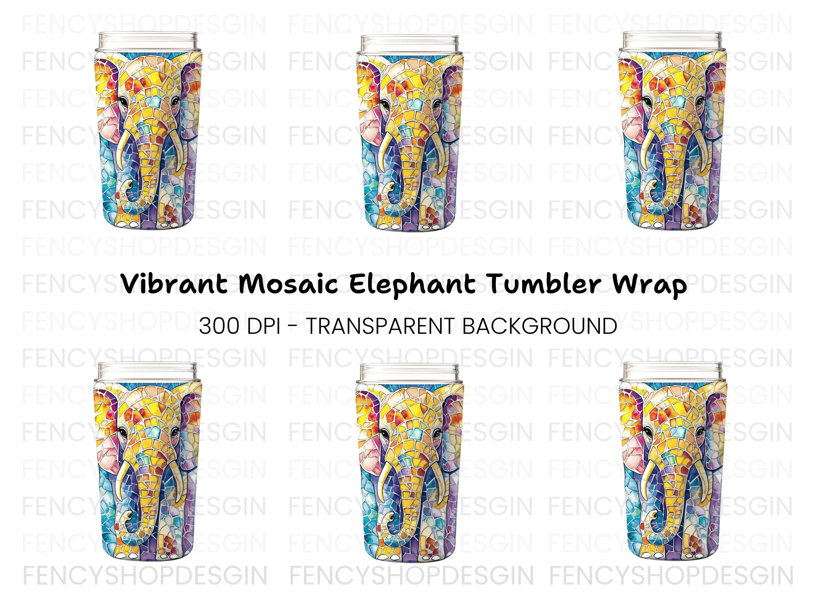 Mosaic Elephant Tumbler Clipart Bundle