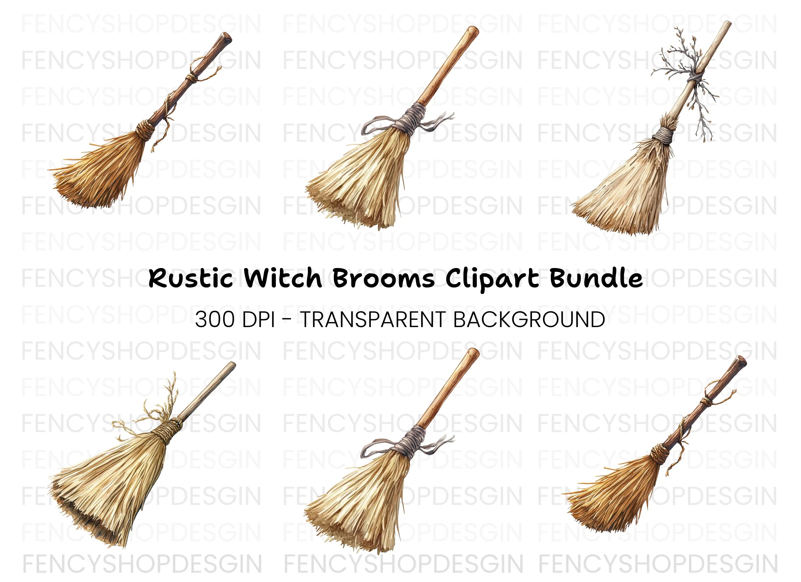 Rustic Broomstick Clipart Bundle
