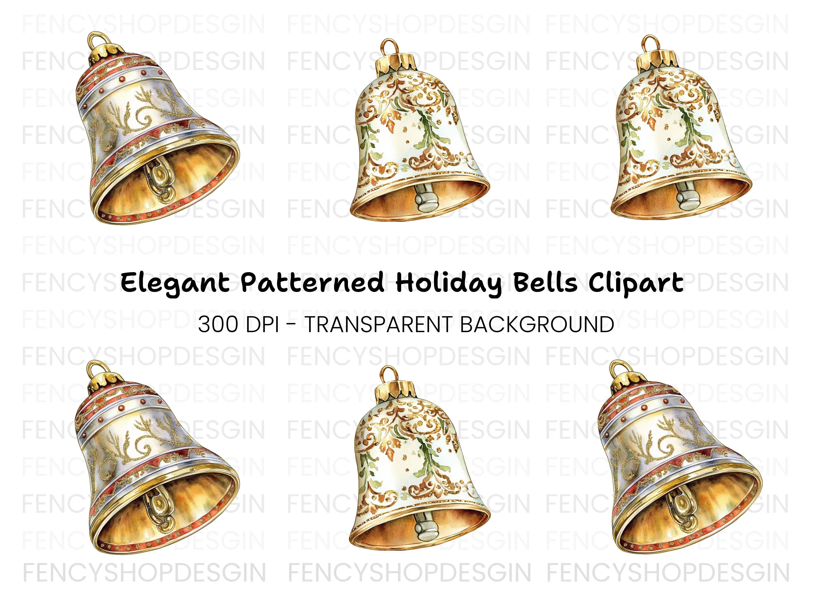 Elegant Christmas Bells Clipart Bundle