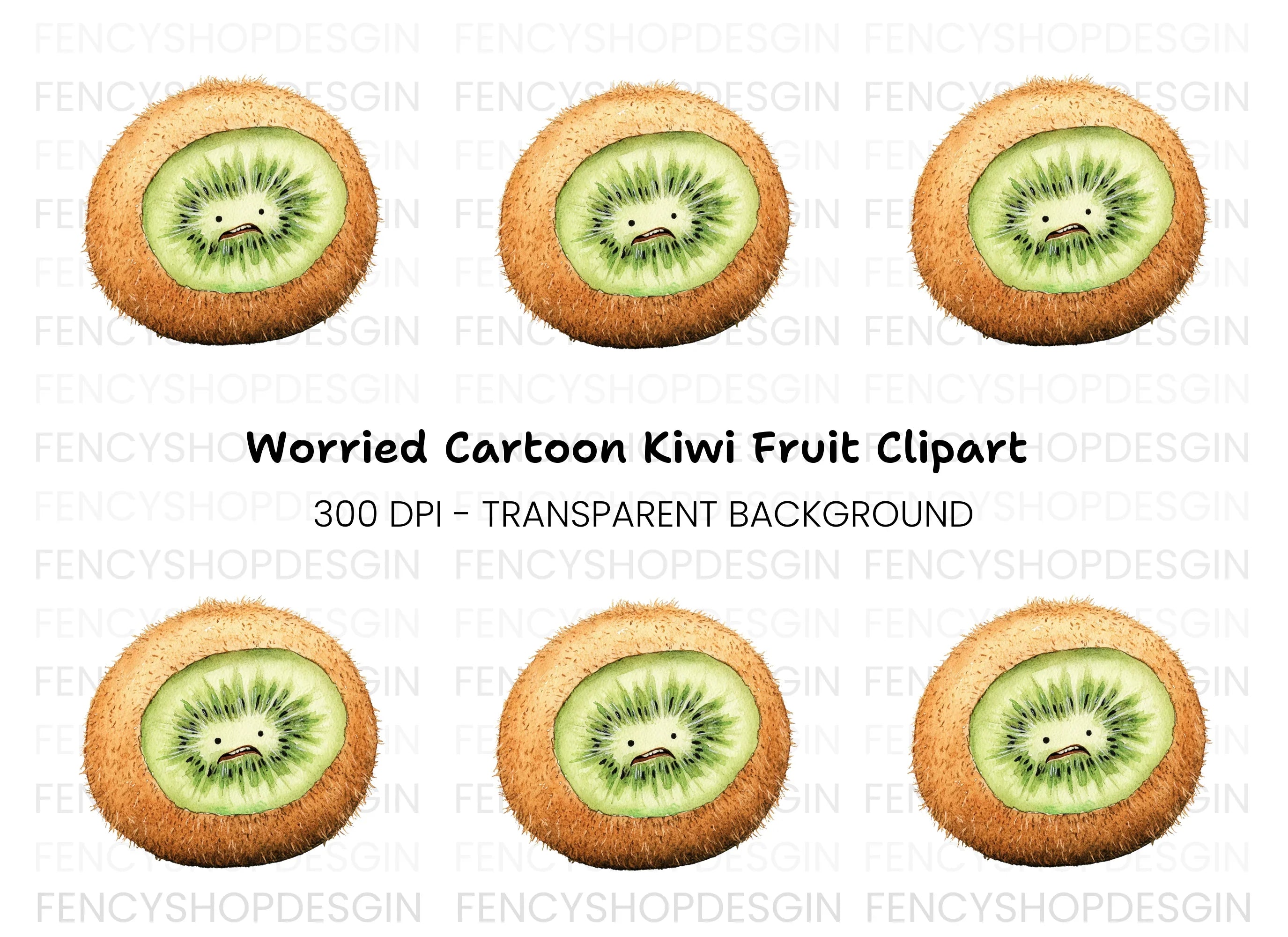 Sad Kiwi Fruit Clipart Bundle