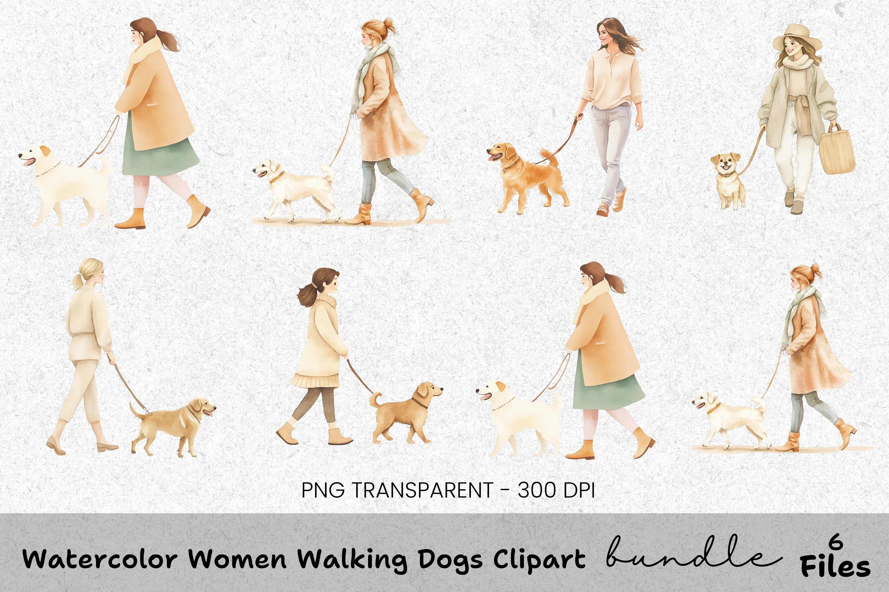 Women Walking Dogs Clipart Bundle