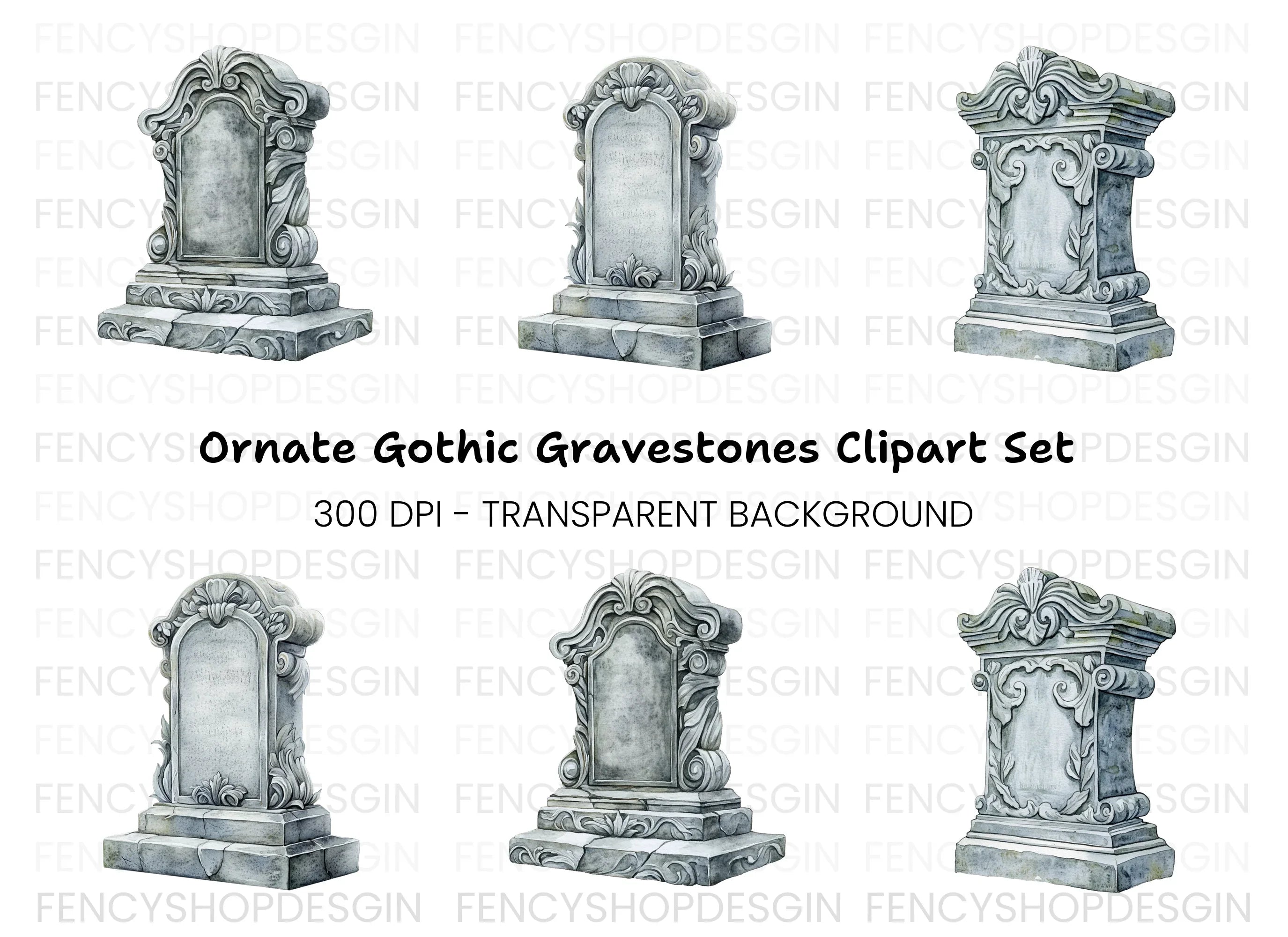 Ornate Gravestone Clipart Bundle