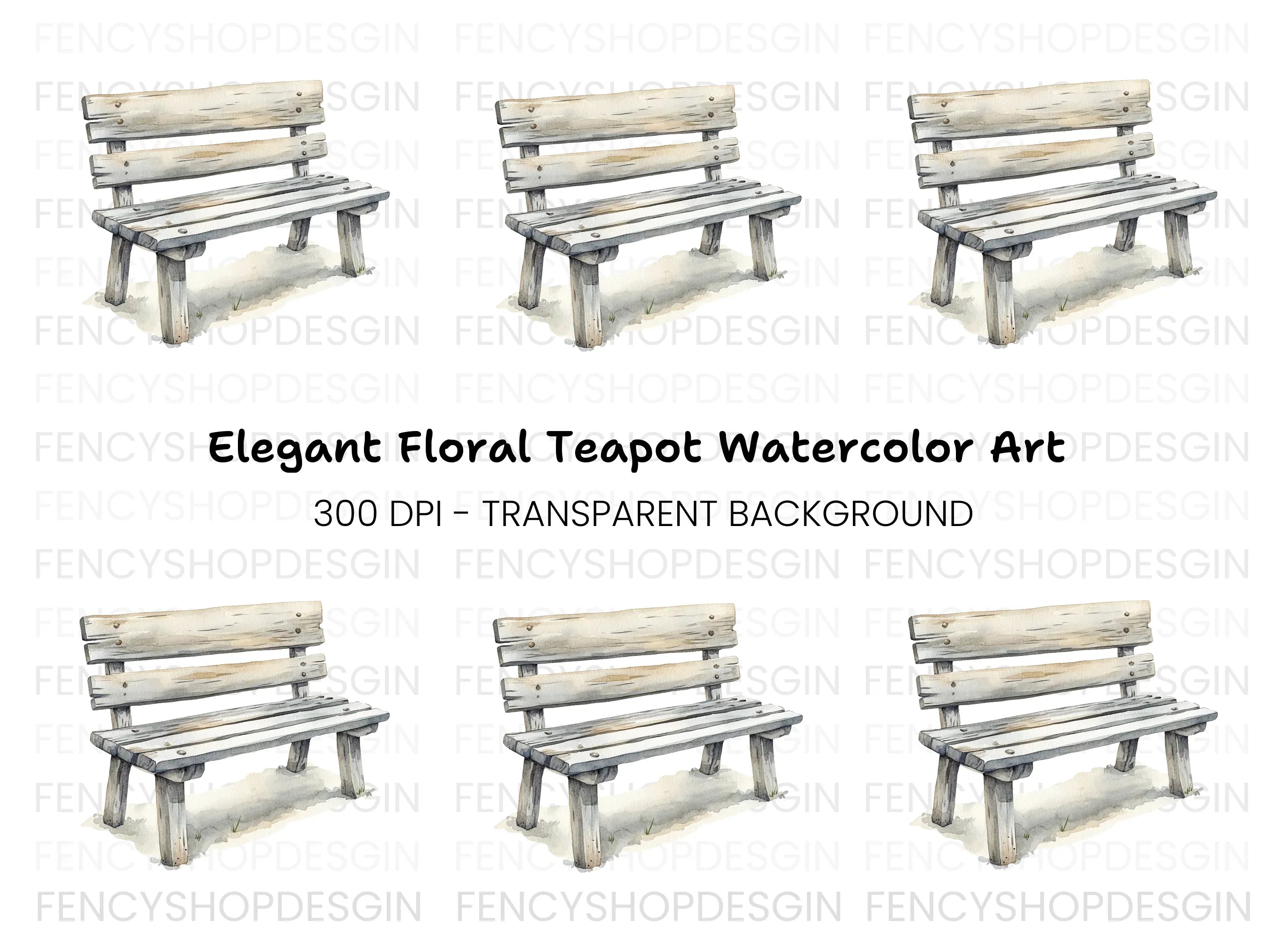 Rustic Wooden Bench Clipart Bundle