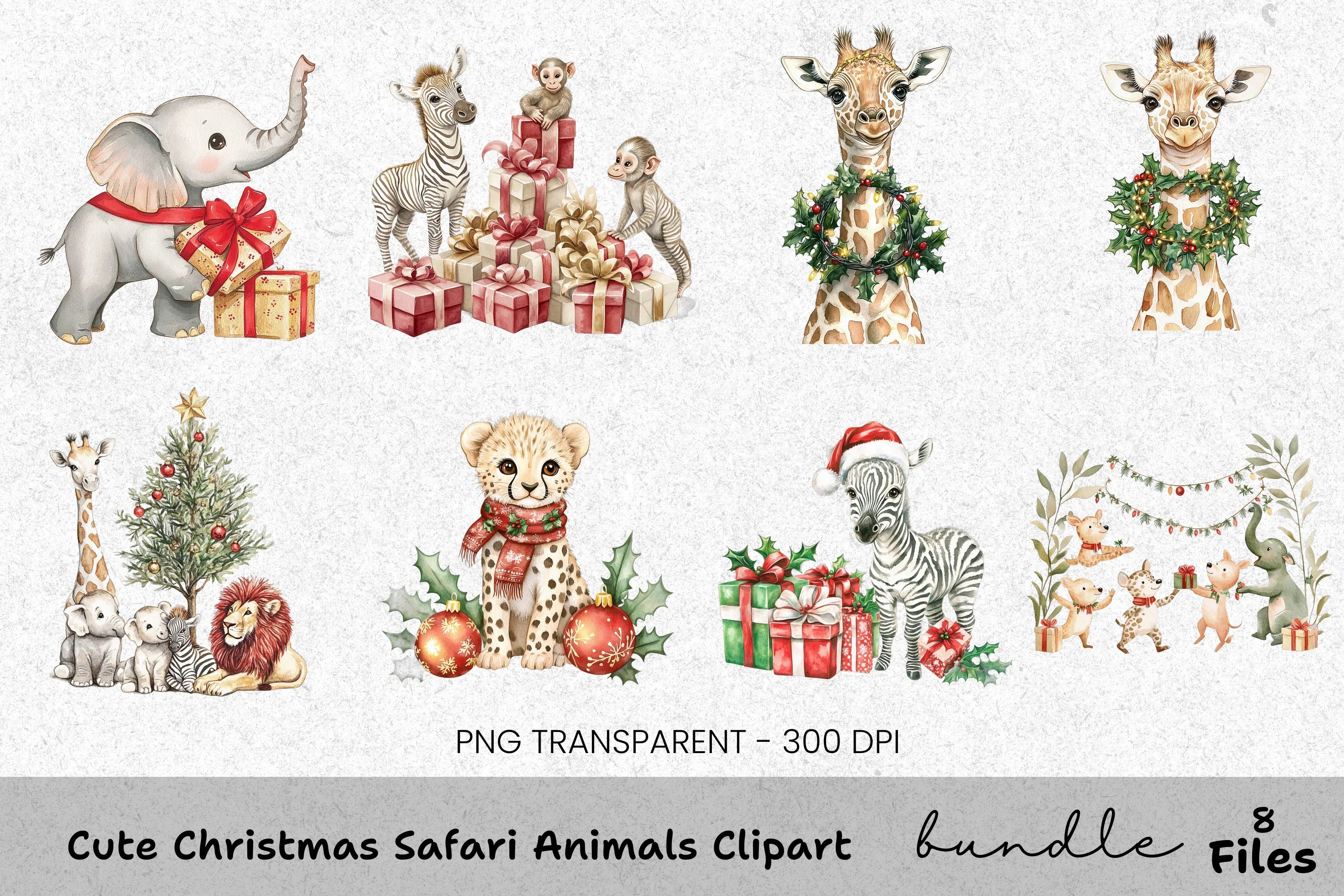 Christmas Safari Animals Clipart Bundle